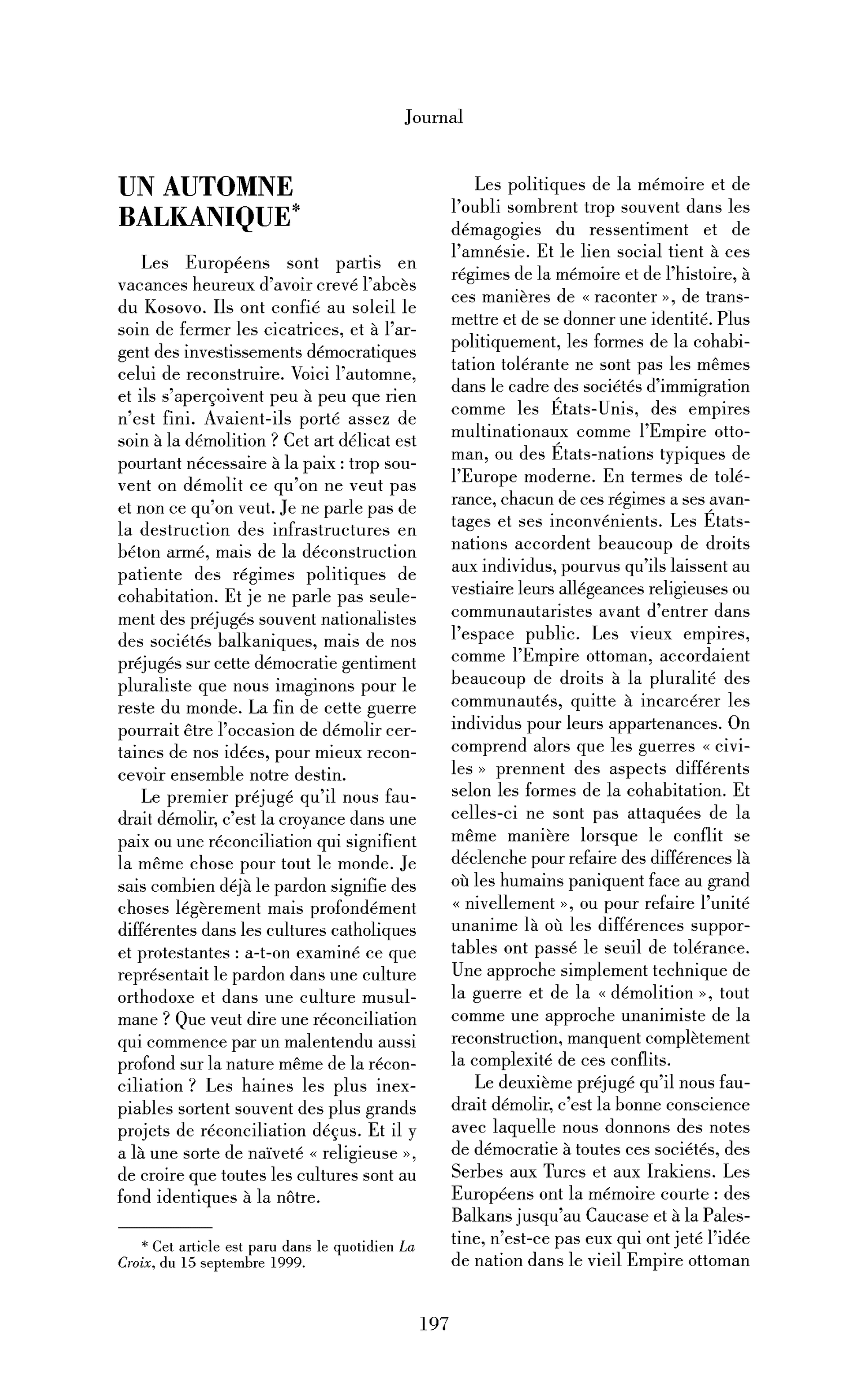 Un automne balkanique