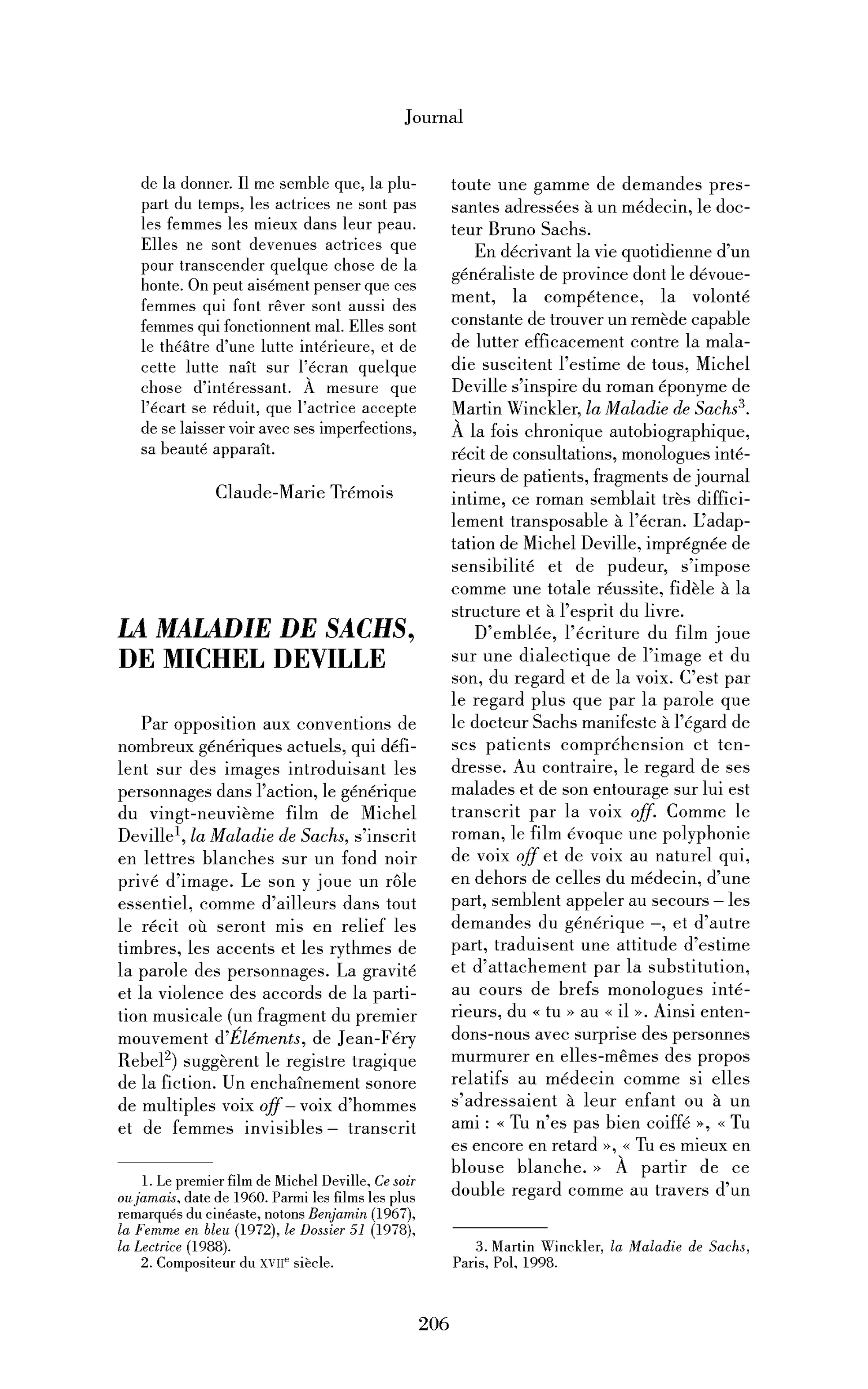 La Maladie de Sachs, de Michel Deville