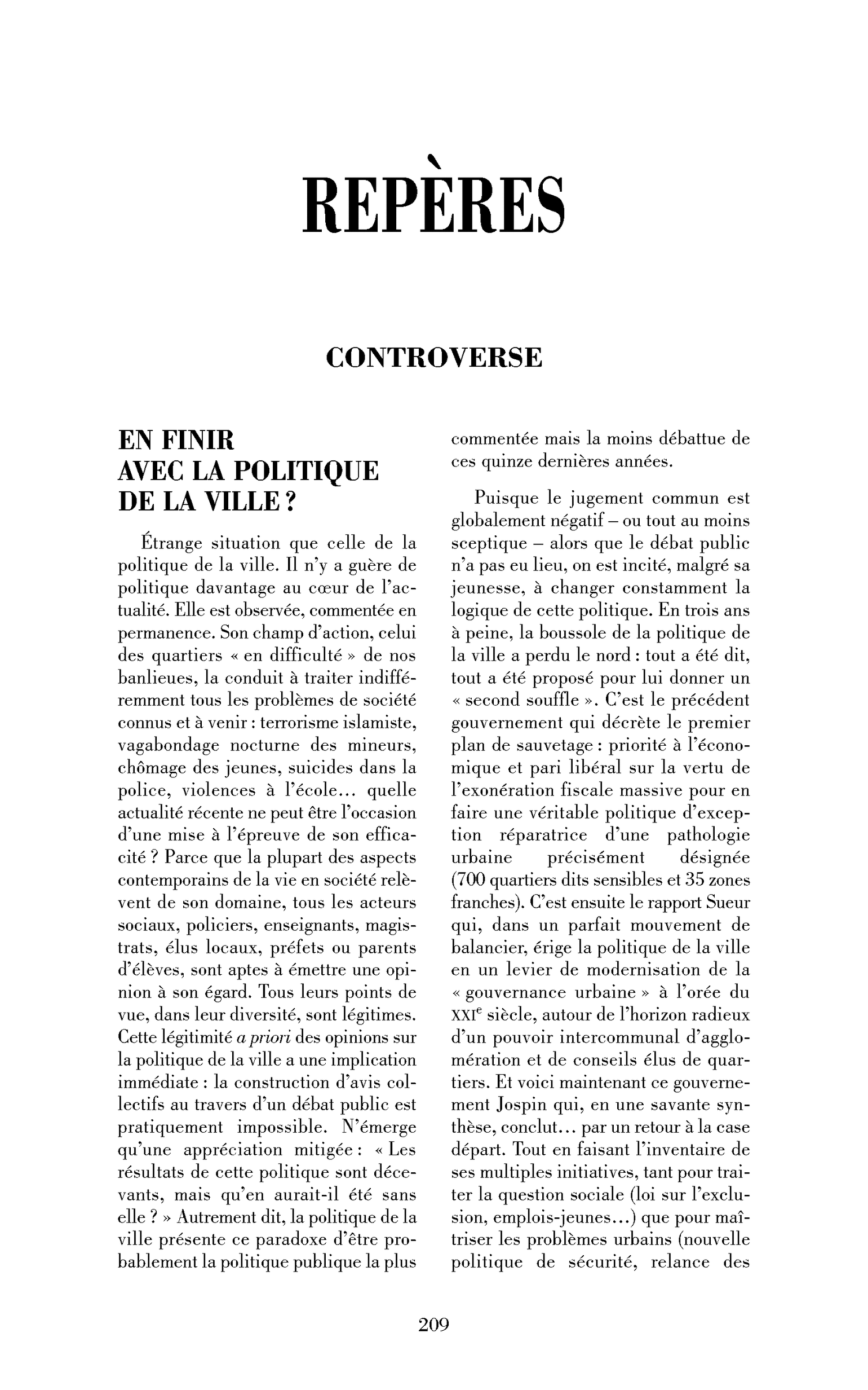 En finir avec la politique de la ville?