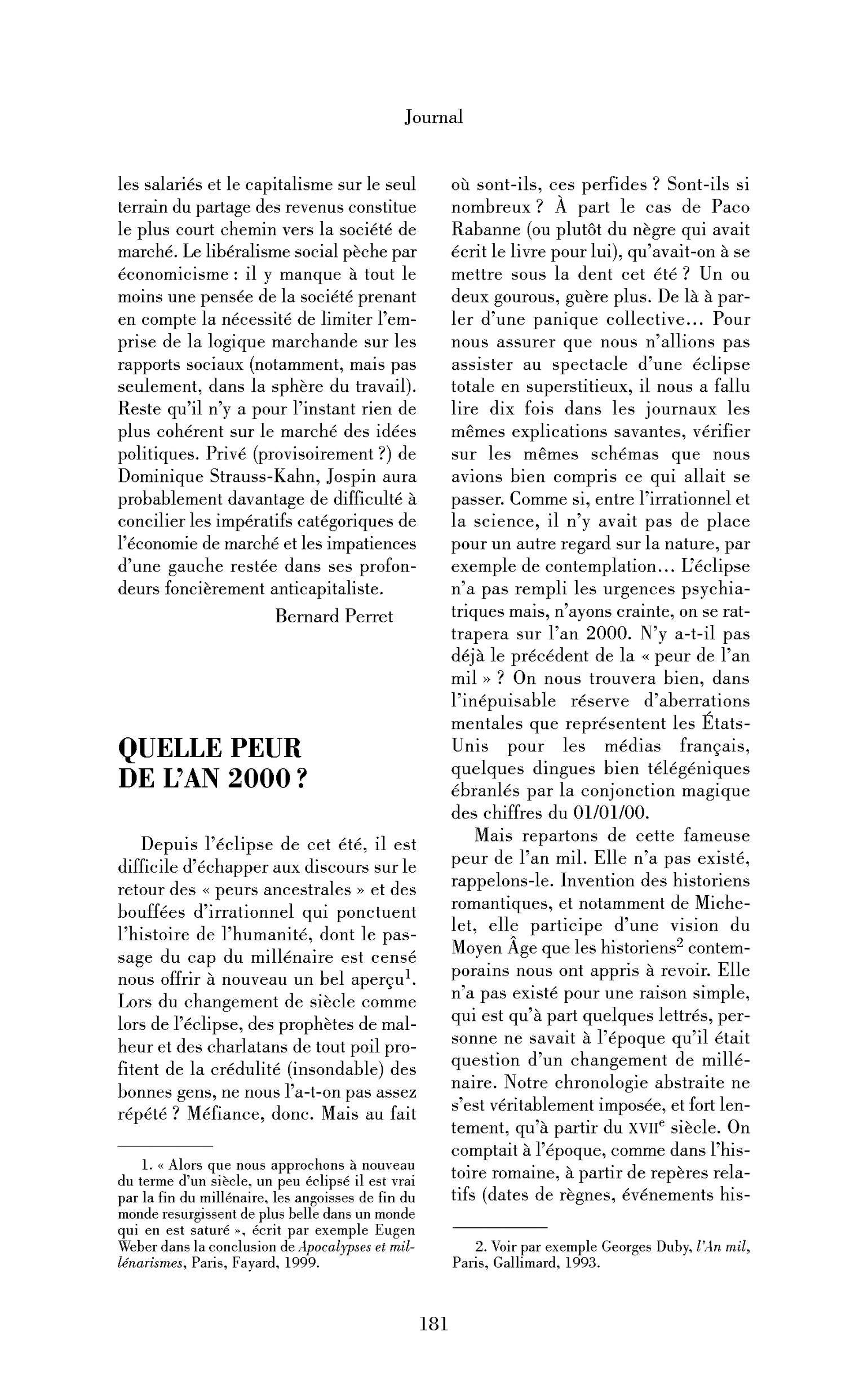 Quelle peur de l’an 2000?