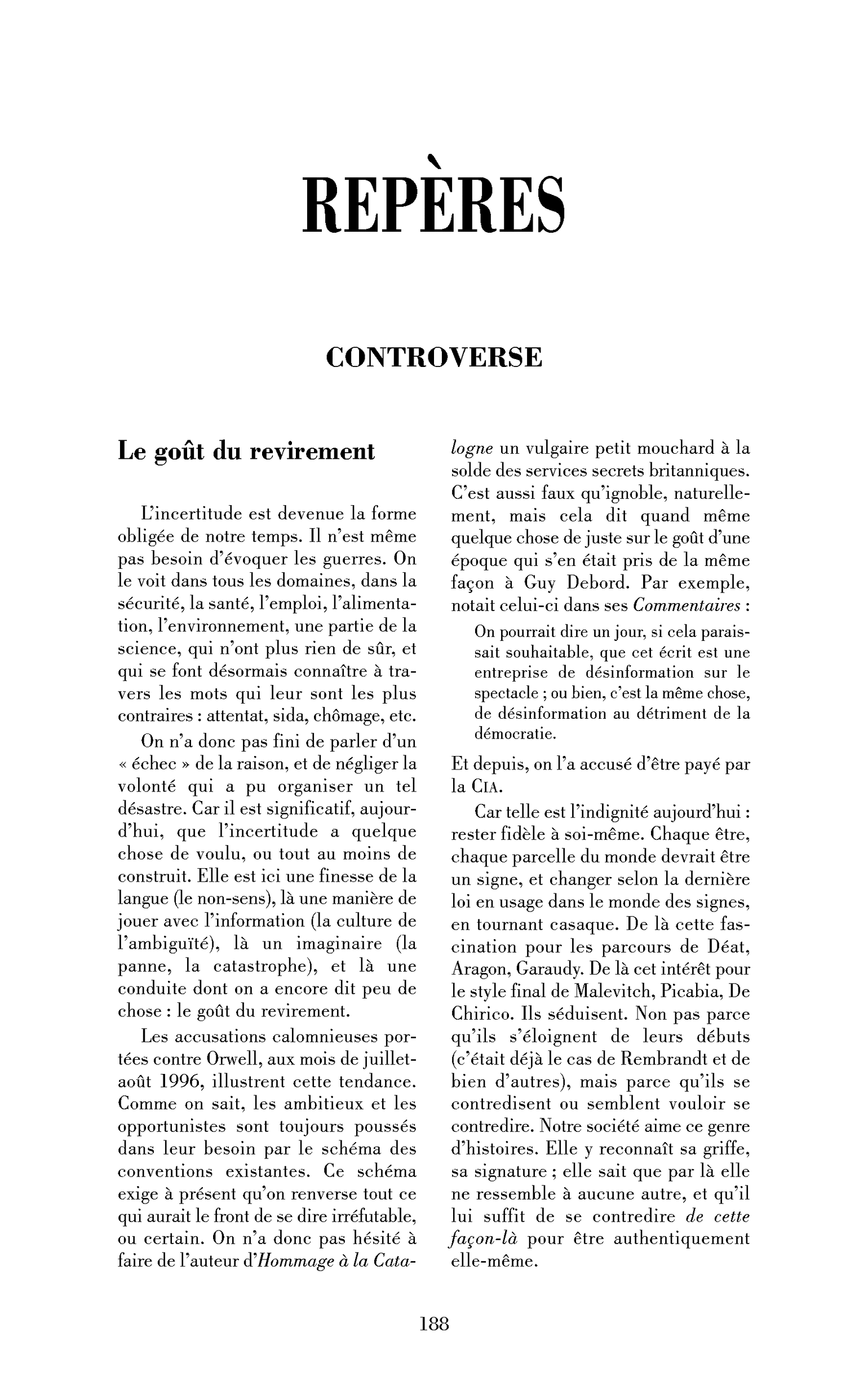 Le goût du revirement