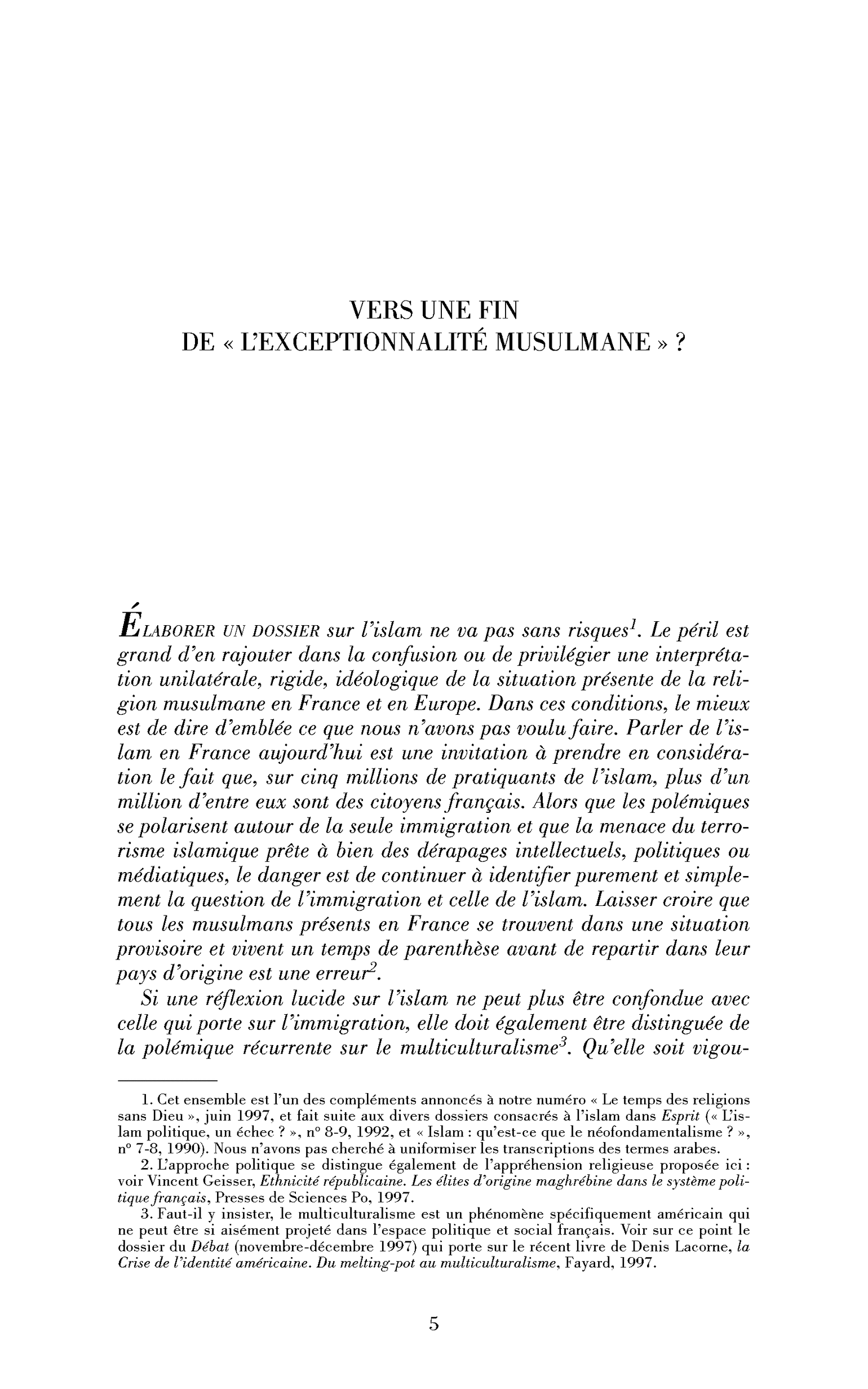 « Vers une fin de »« l’exceptionnalité musulmane« « ?« 