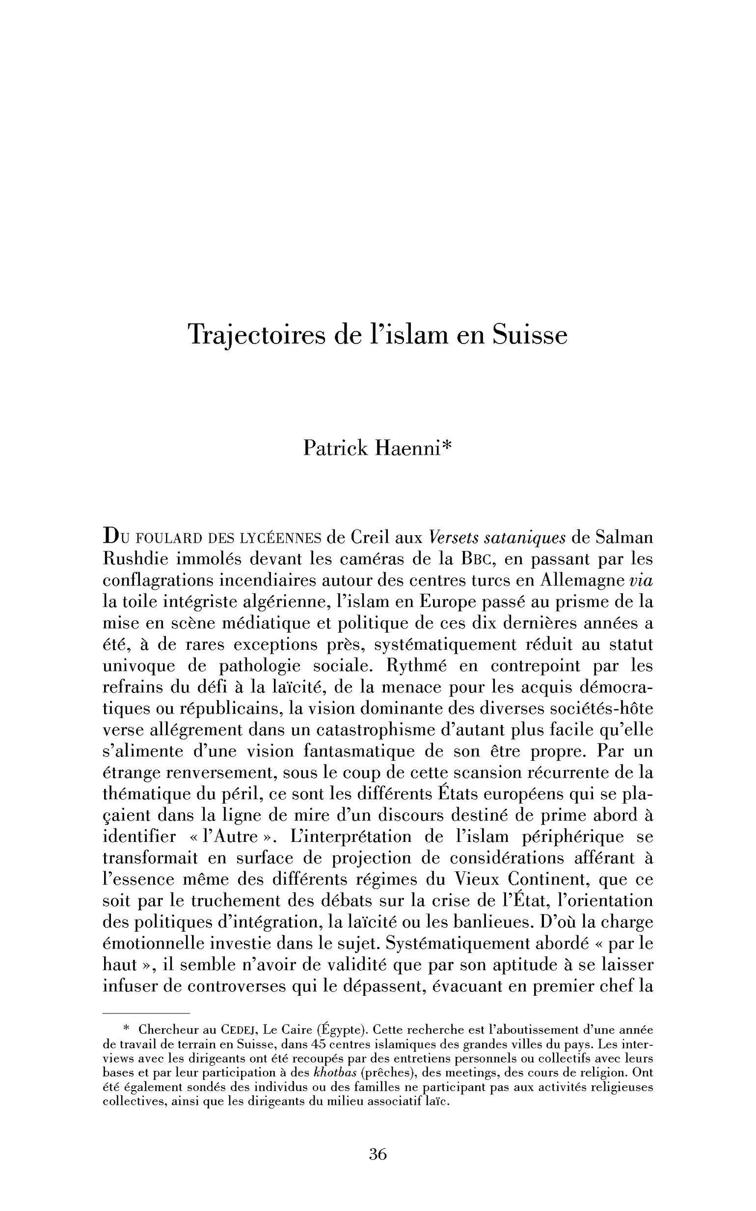 Trajectoires de l’islam en Suisse