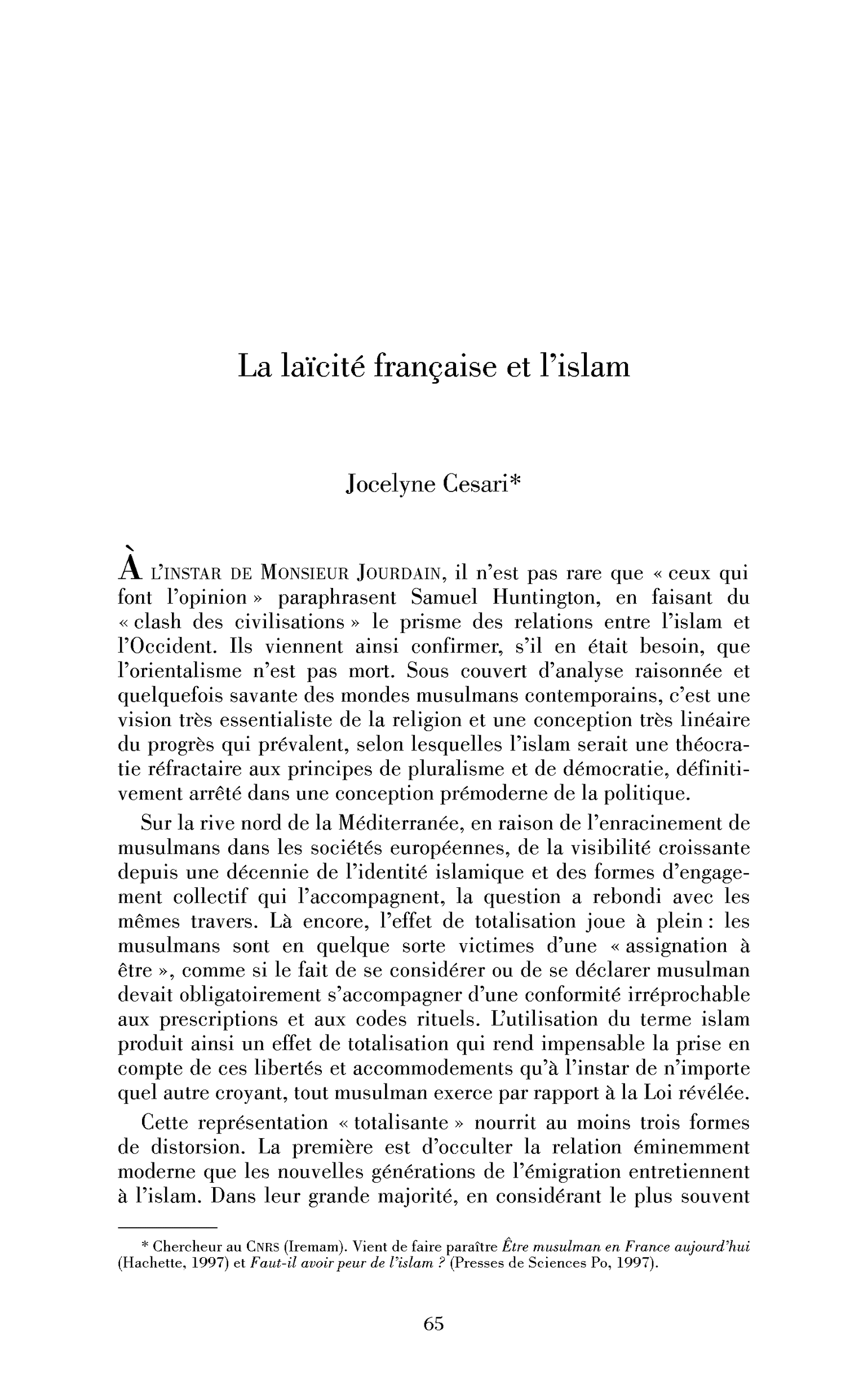 La laïcité française et l’islam