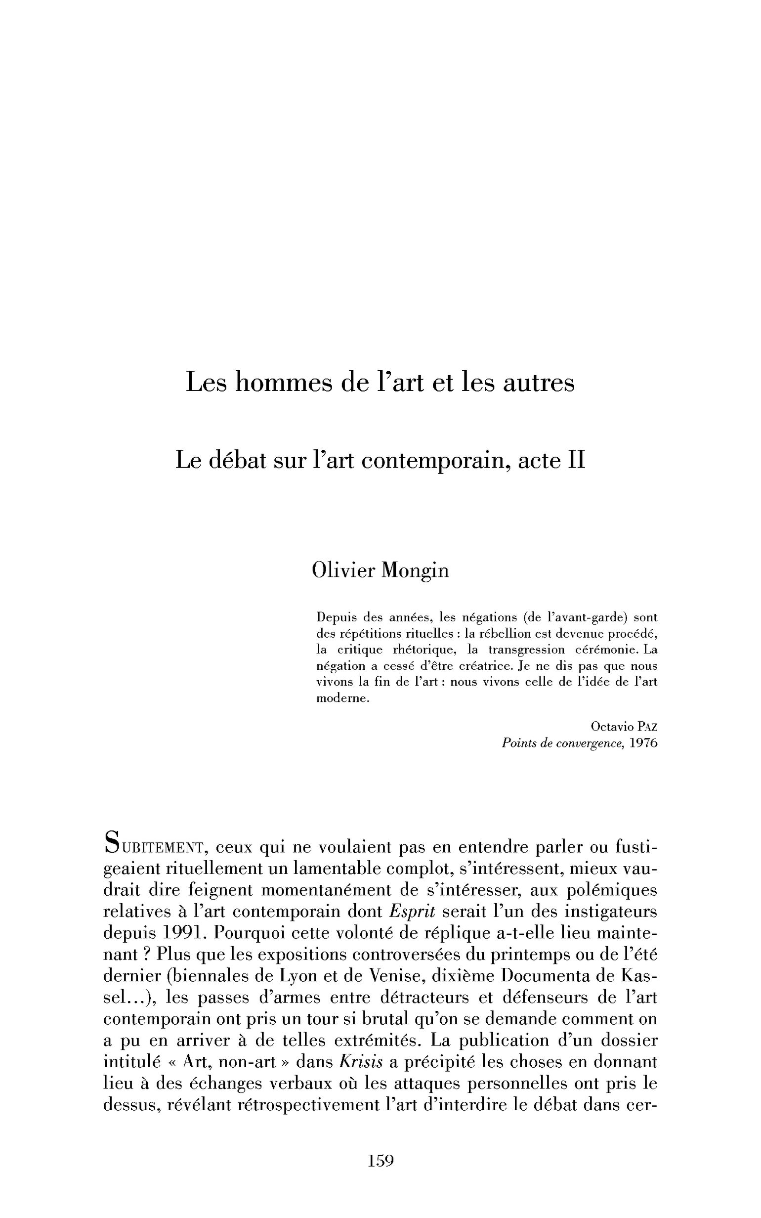 Les hommes de l’art et les autres. Le débat sur l’art contemporain, acte II