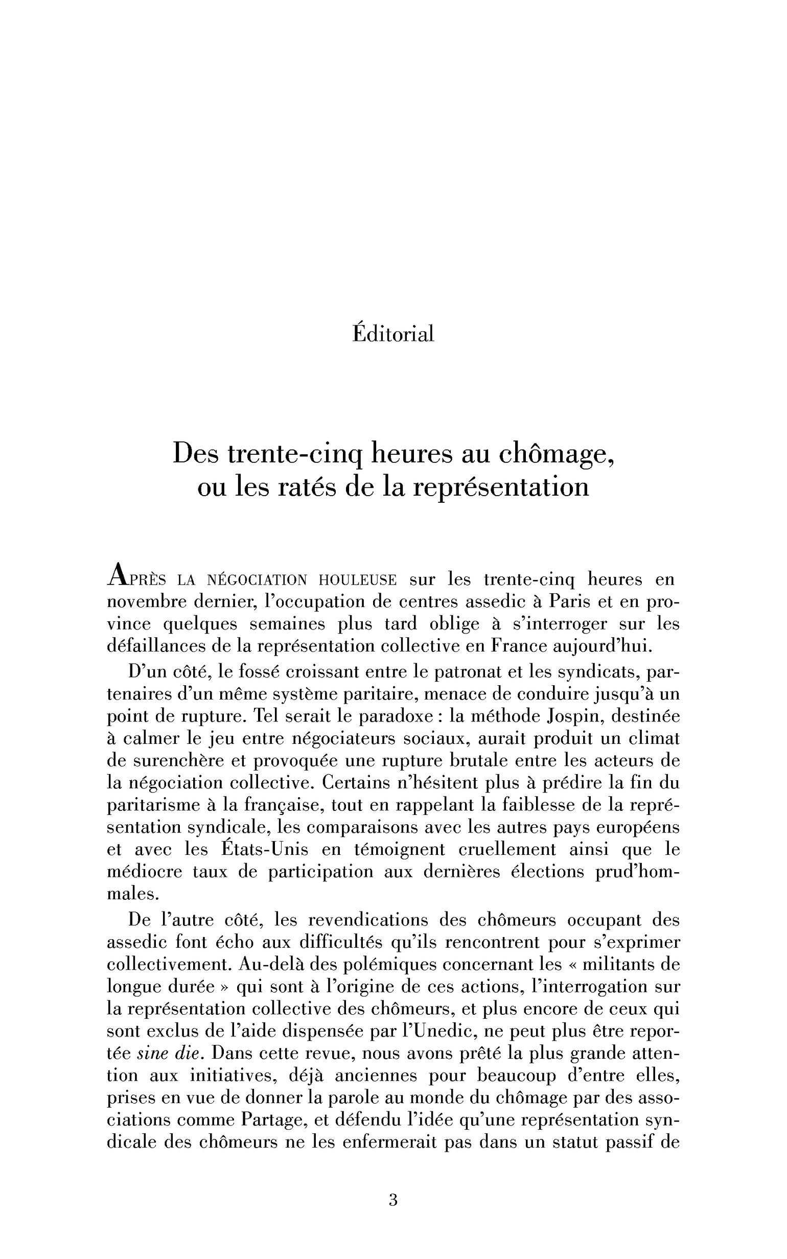 Des trente-cinq heures au chômage, ou les ratés de la représentation