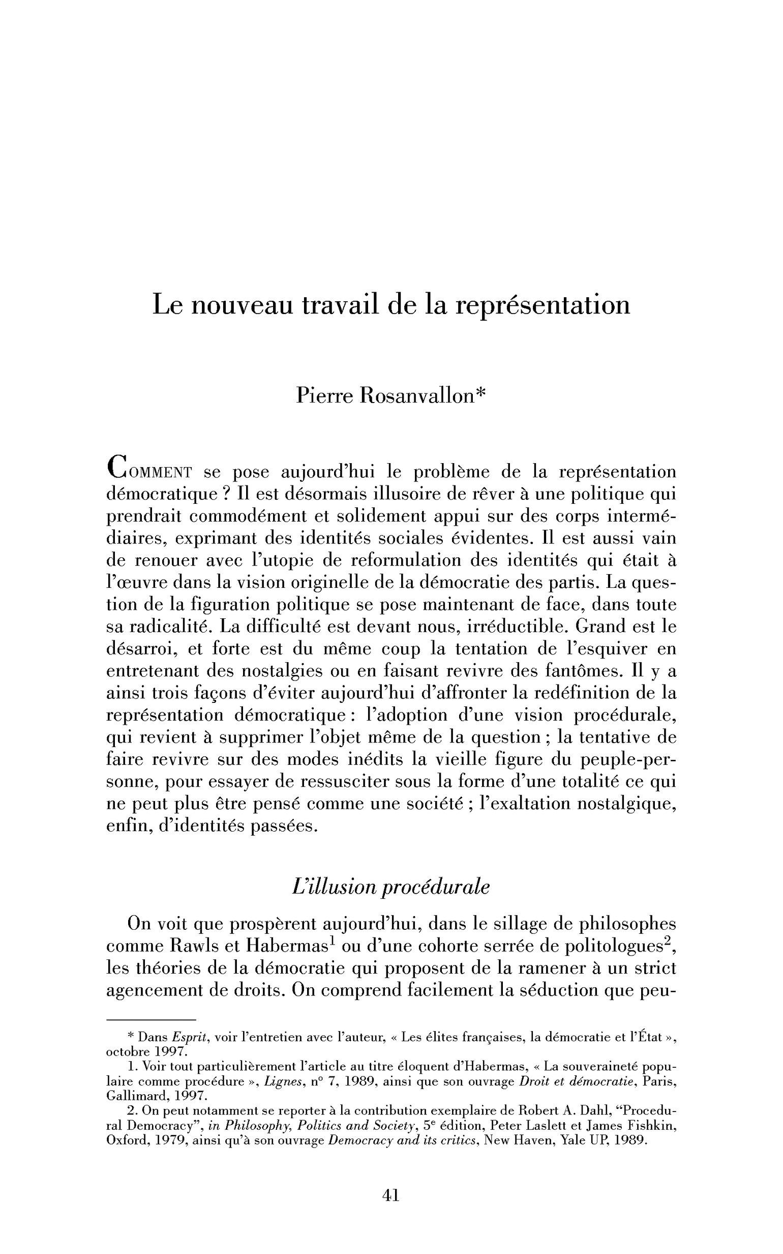 Le nouveau travail de la représentation