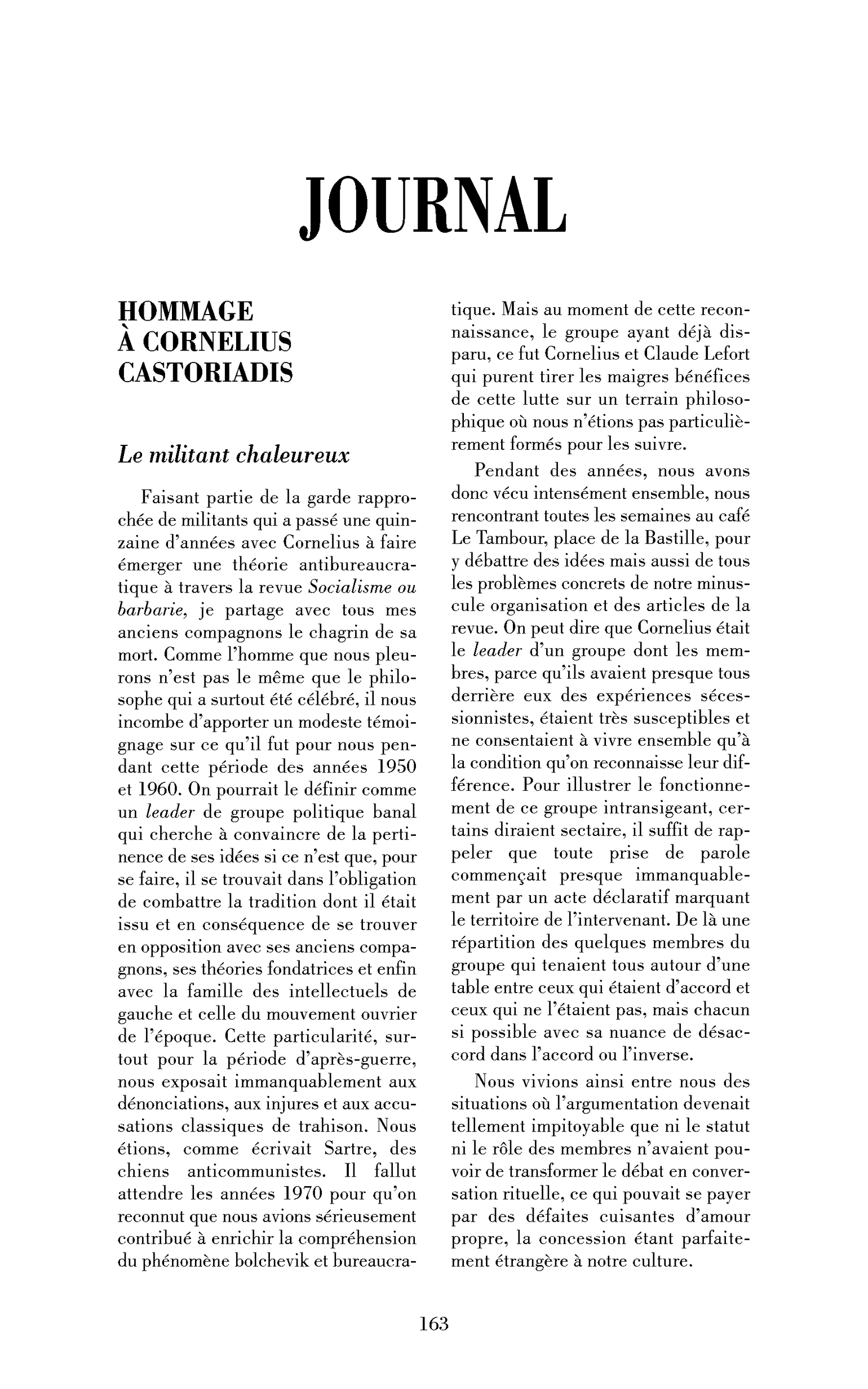 Hommage à Cornelius Castoriadis
