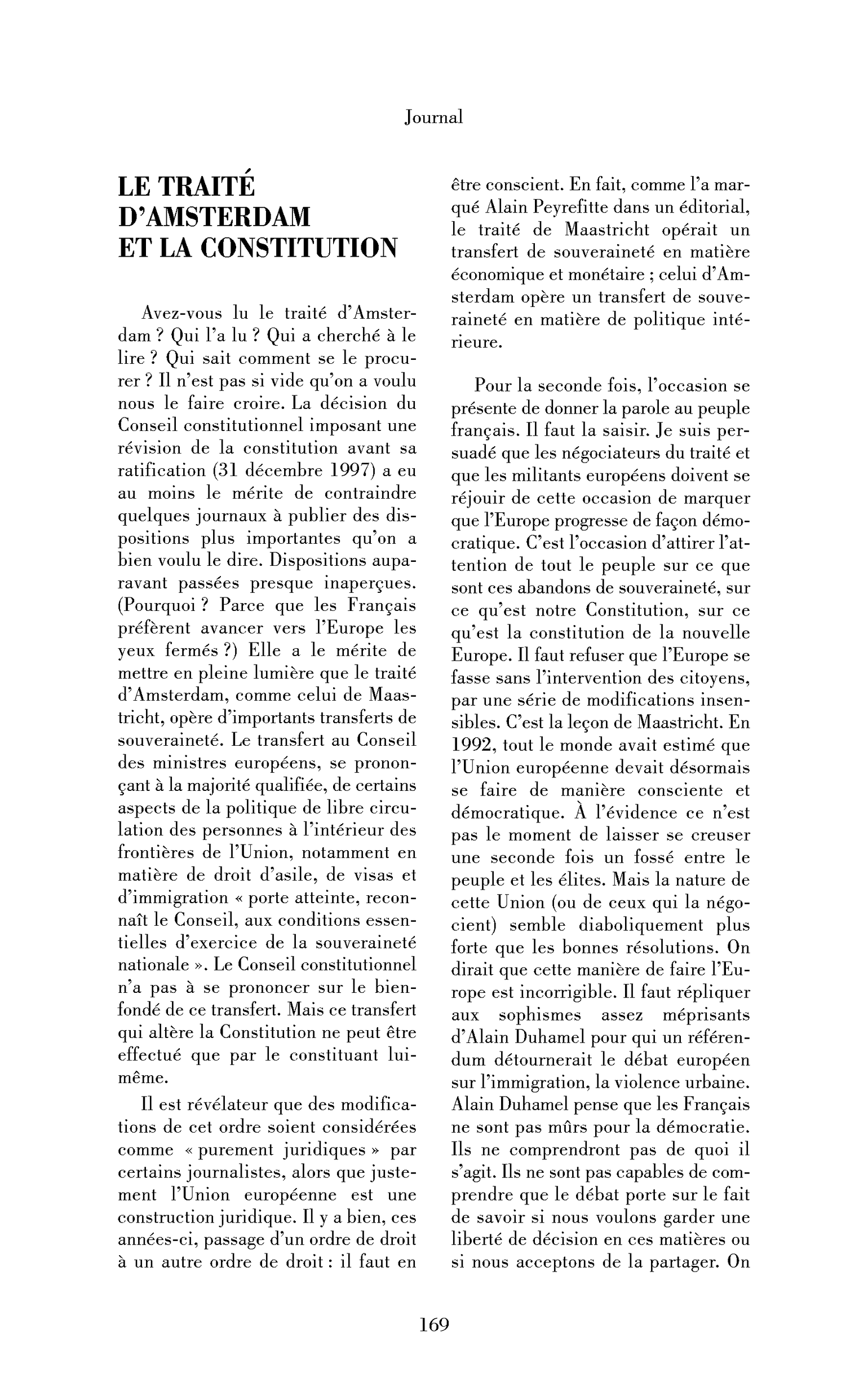 Le traité d’Amsterdam et la Constitution