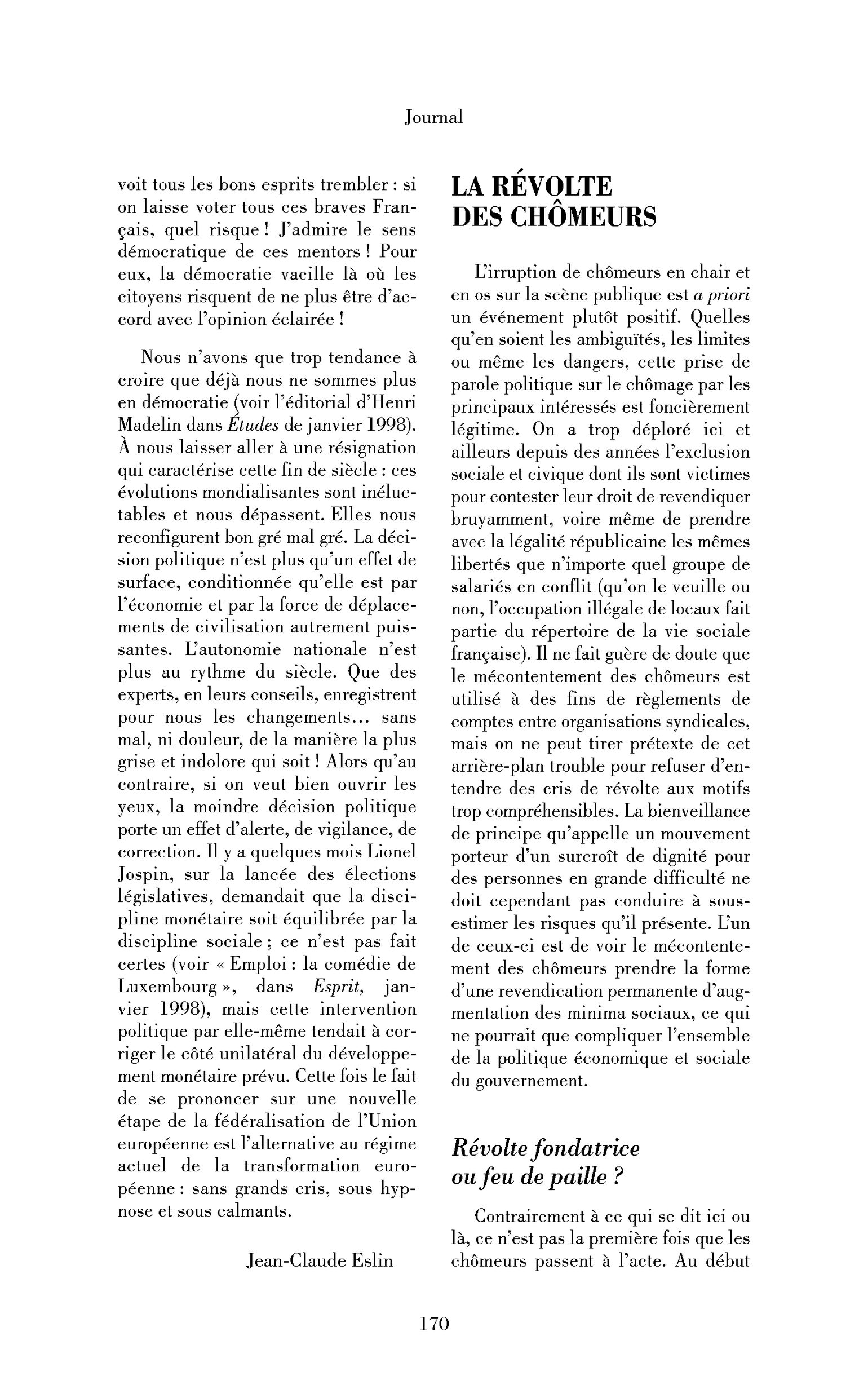 La révolte des chômeurs