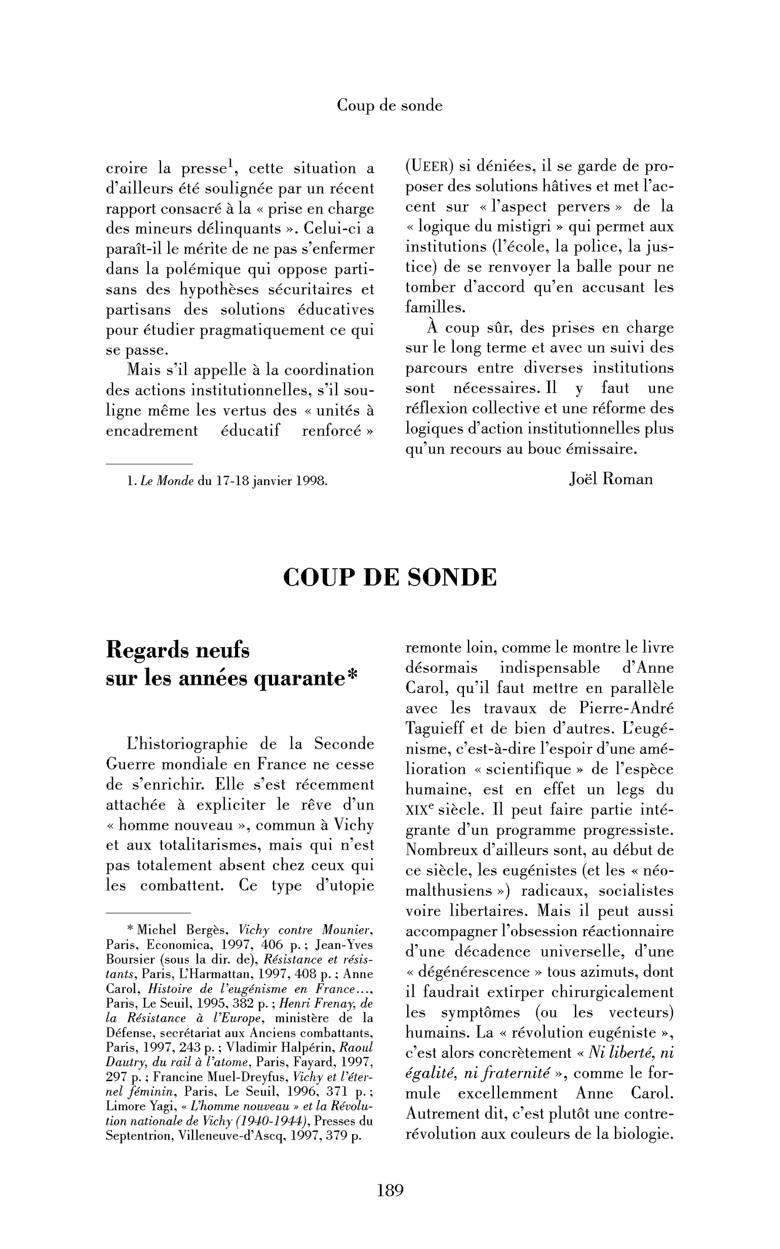 Regards neufs sur les années quarante