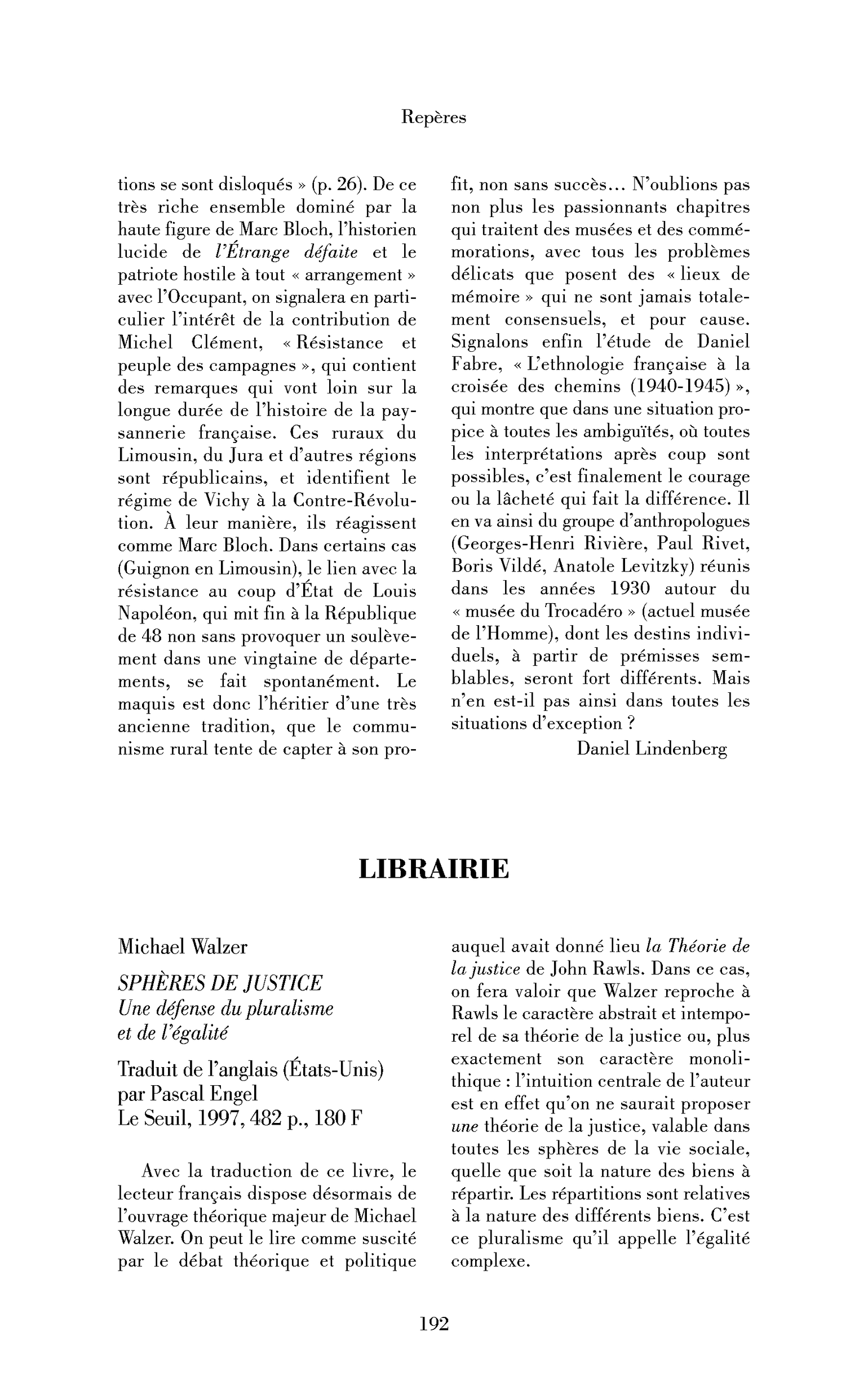 Michael Walzer : Sphères de justice. Une défense du pluralisme et de l’égalité