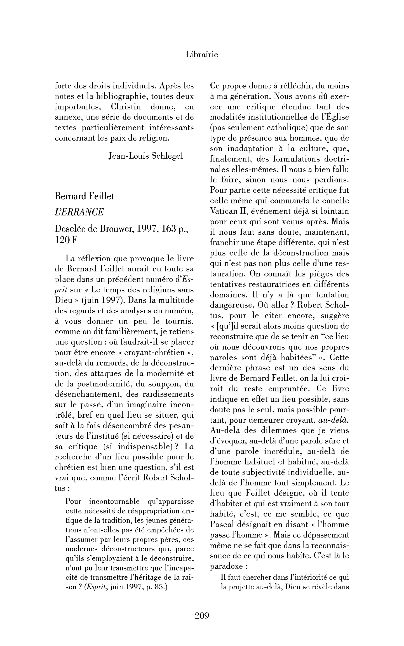 Bernard Feillet : l’Errance