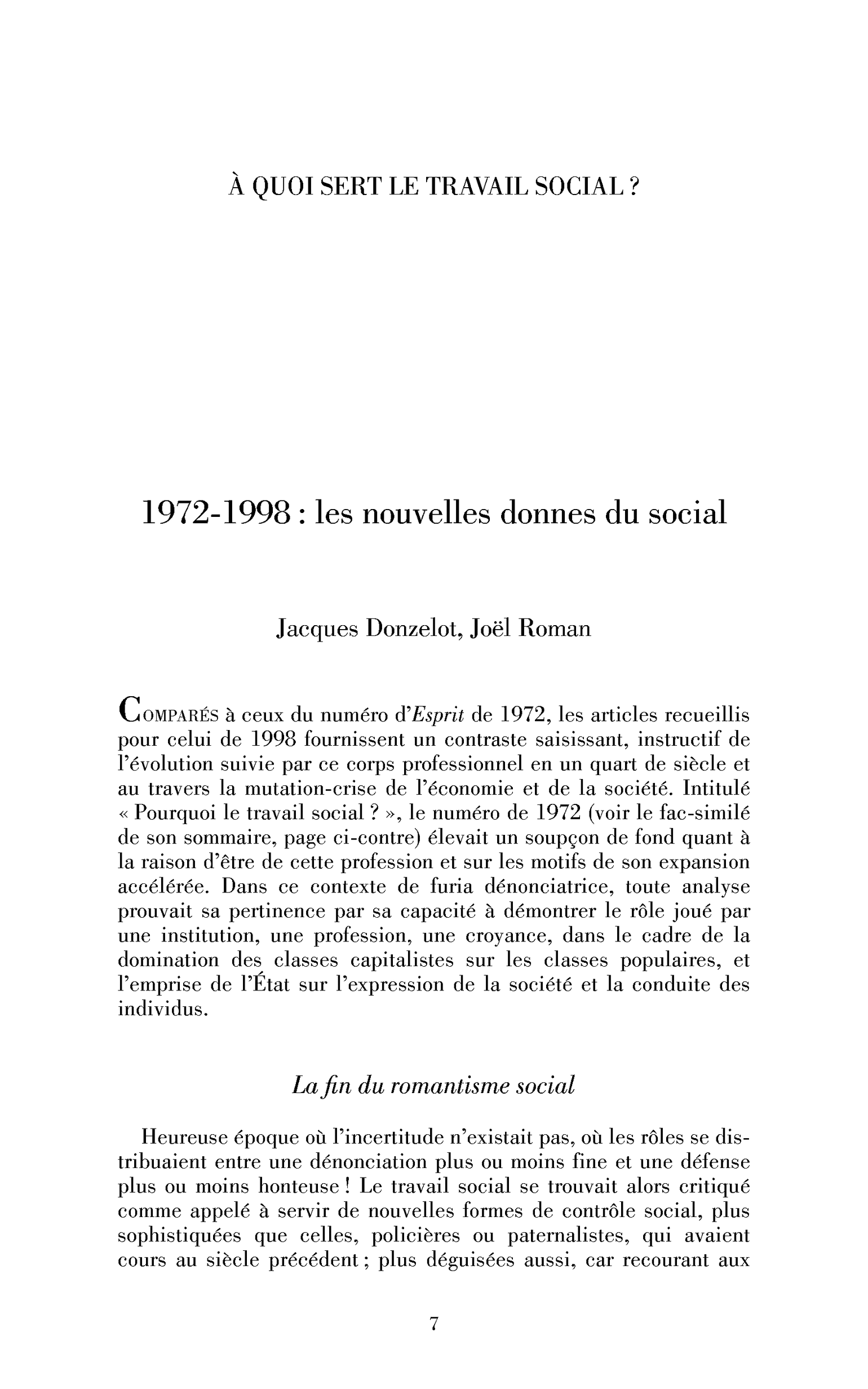 1972-1998 : les nouvelles donnes du social