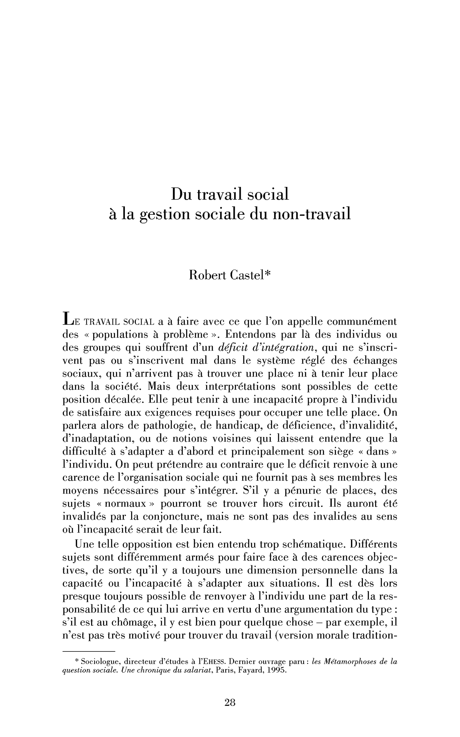 Du travail social à la gestion sociale du non-travail