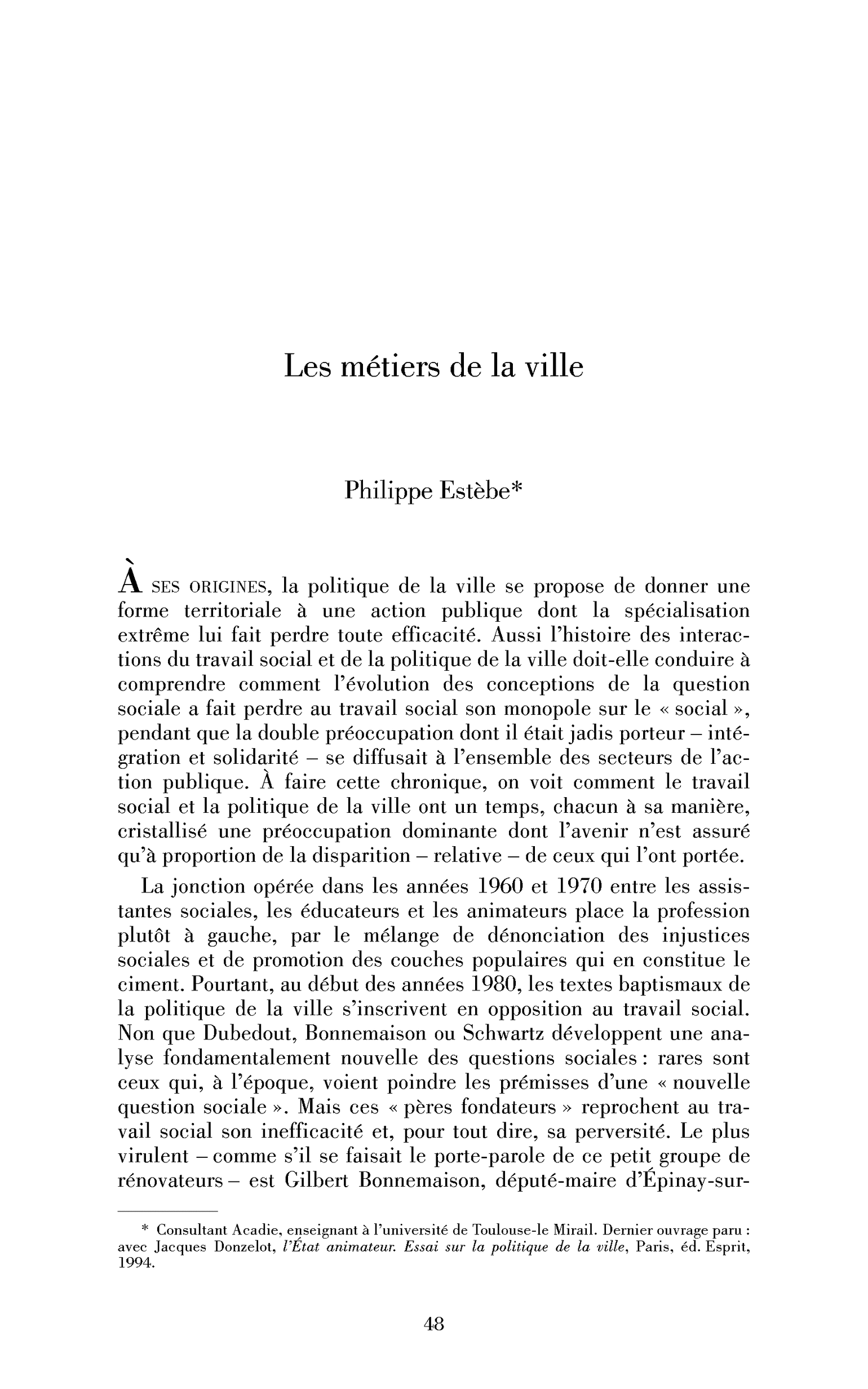 Les métiers de la ville