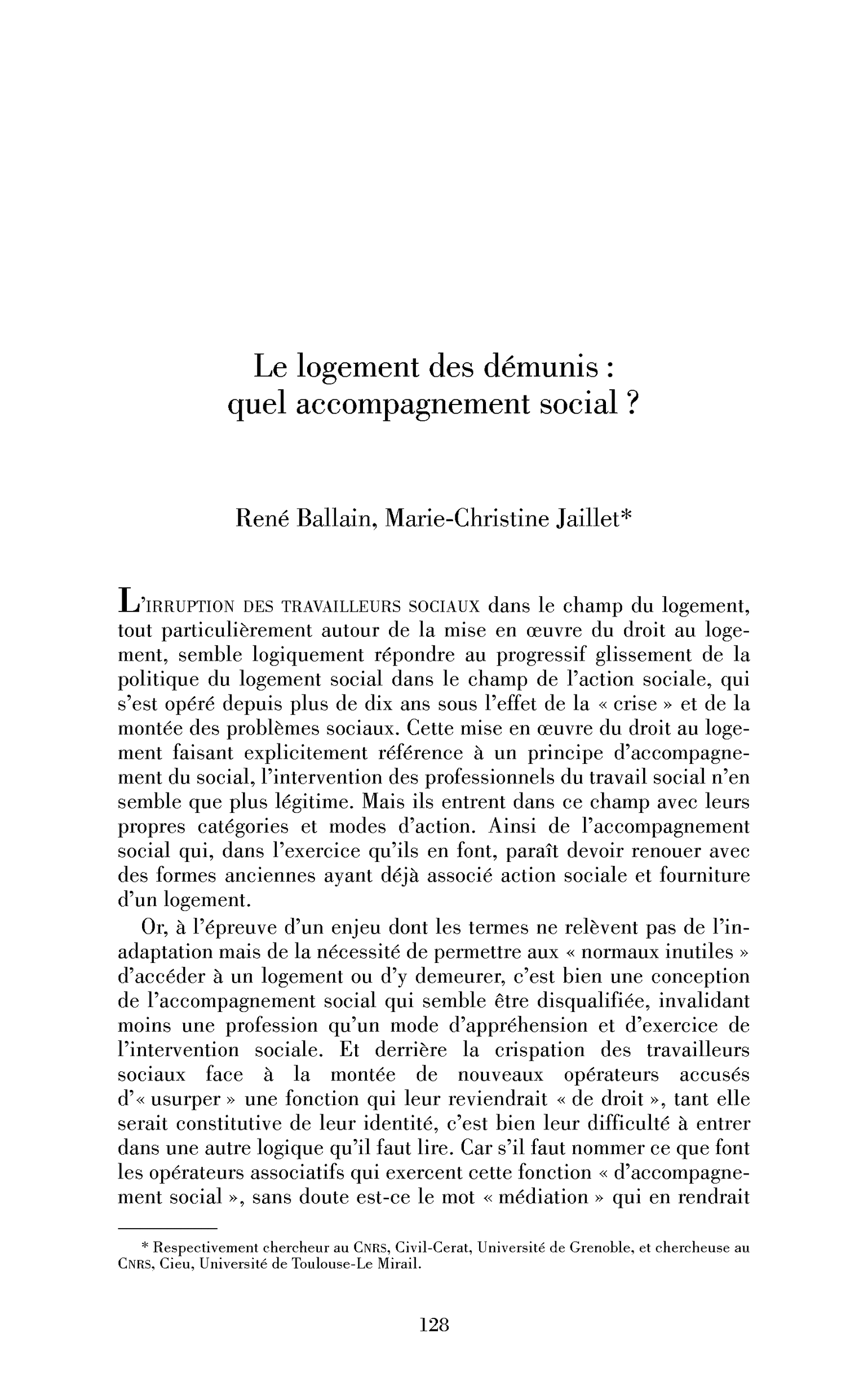 Le logement des démunis : quel accompagnement social?