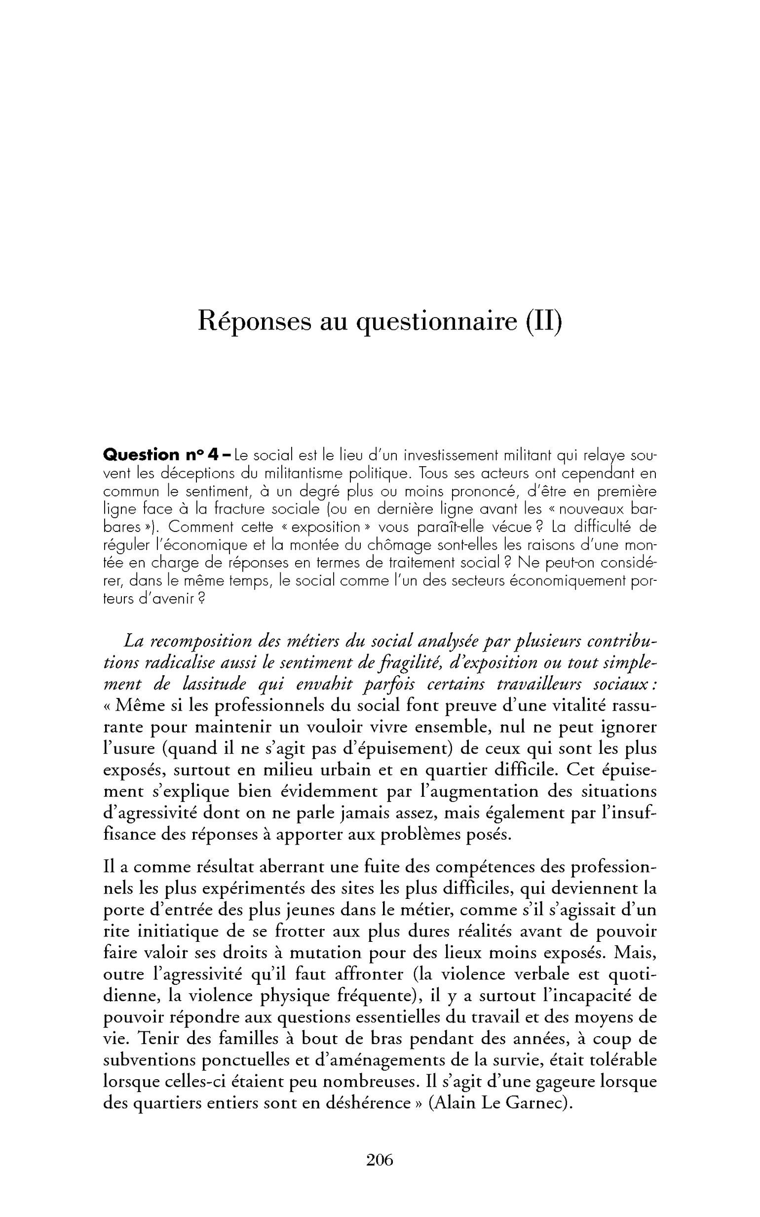 Réponses au questionnaire (II)