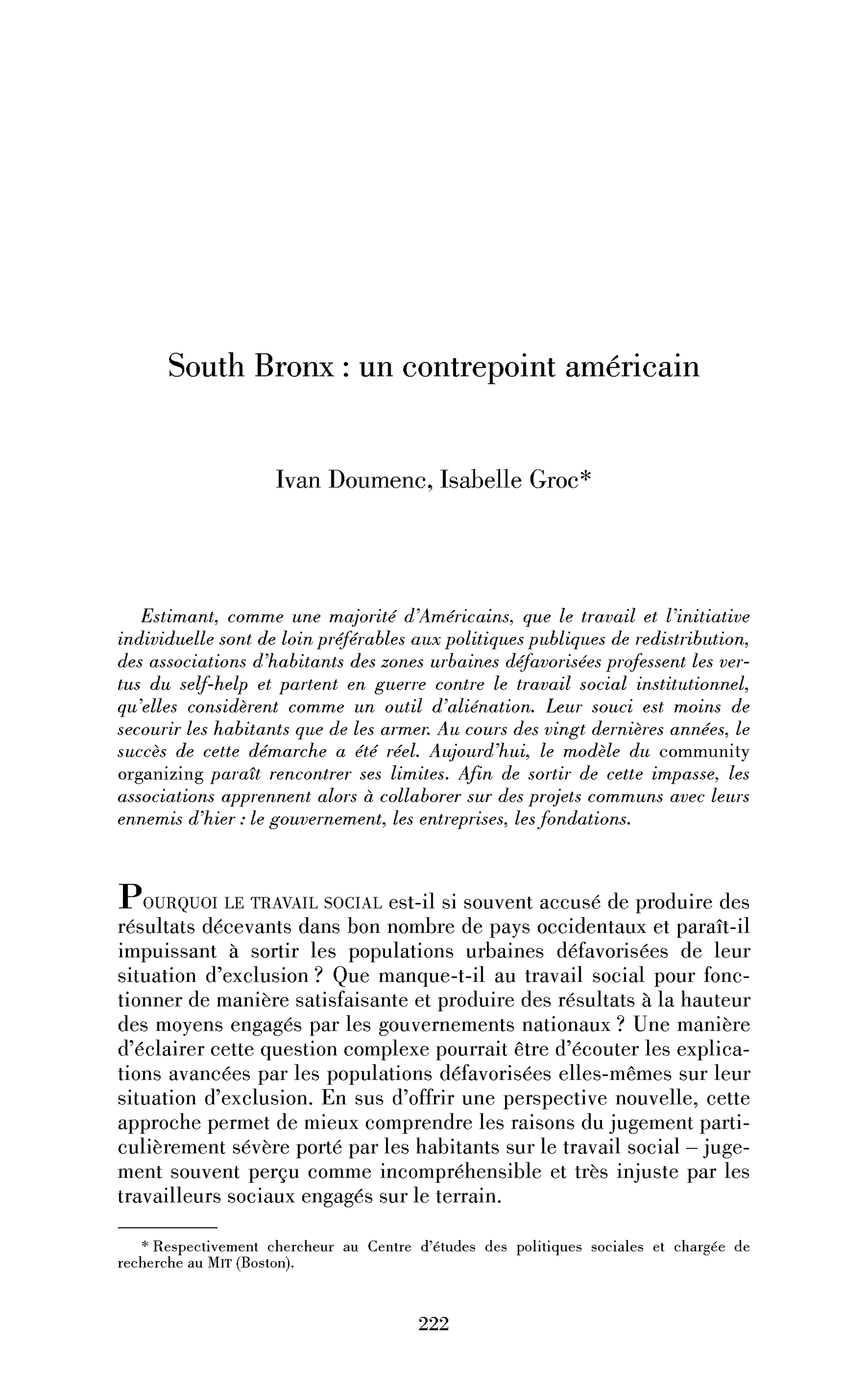 South Bronx : un contrepoint américain