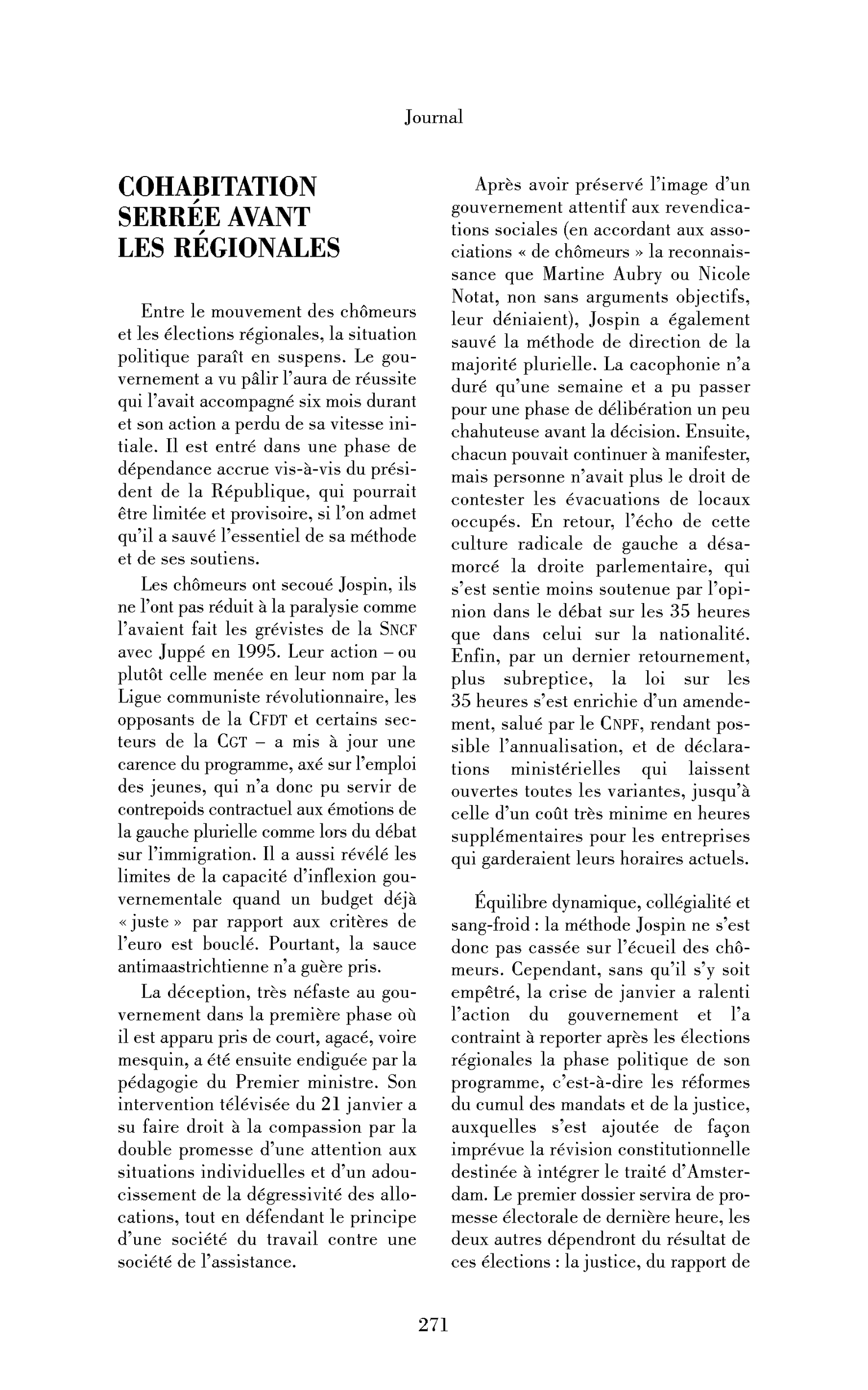 Cohabitation serrée avant les régionales