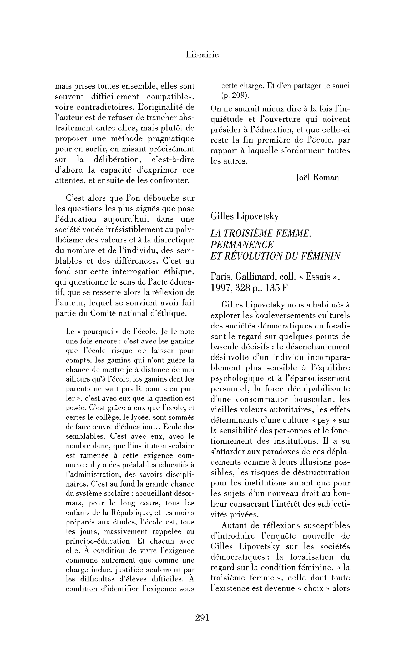 Gilles Lipovetsky : la Troisième femme, permanence et révolution au féminin