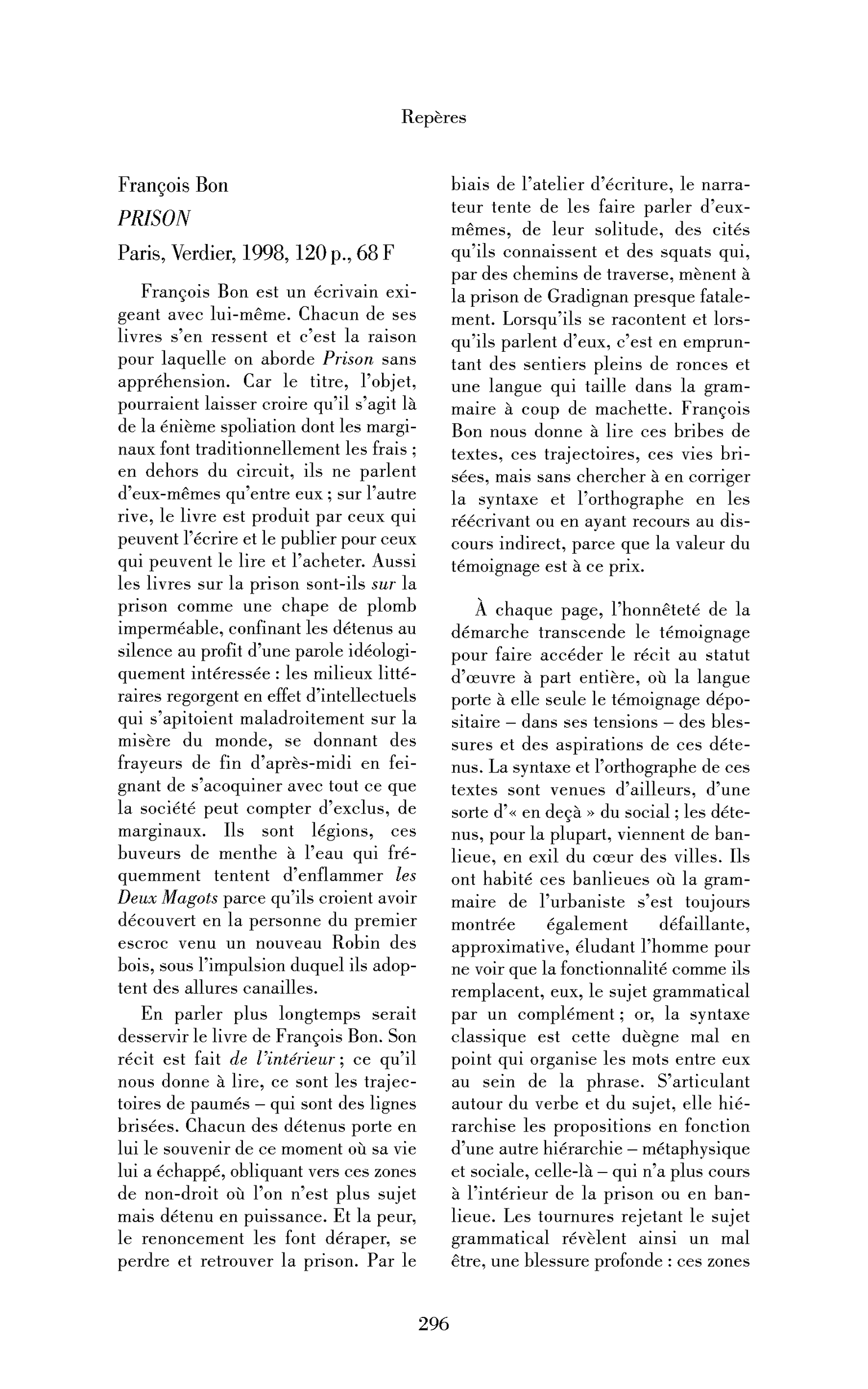 François Bon : Prison