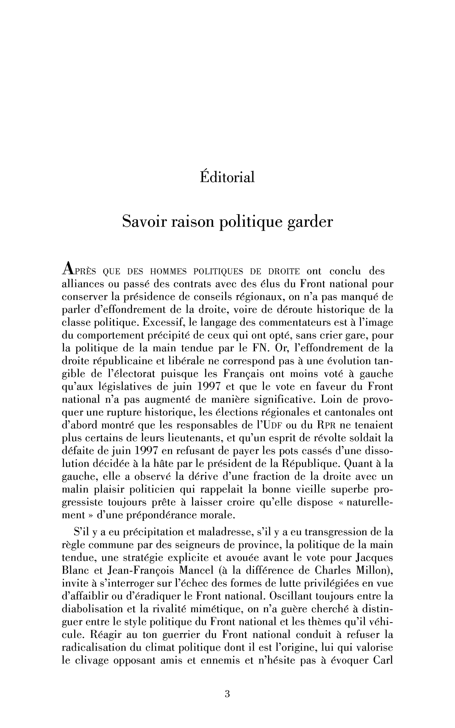 Savoir raison politique garder