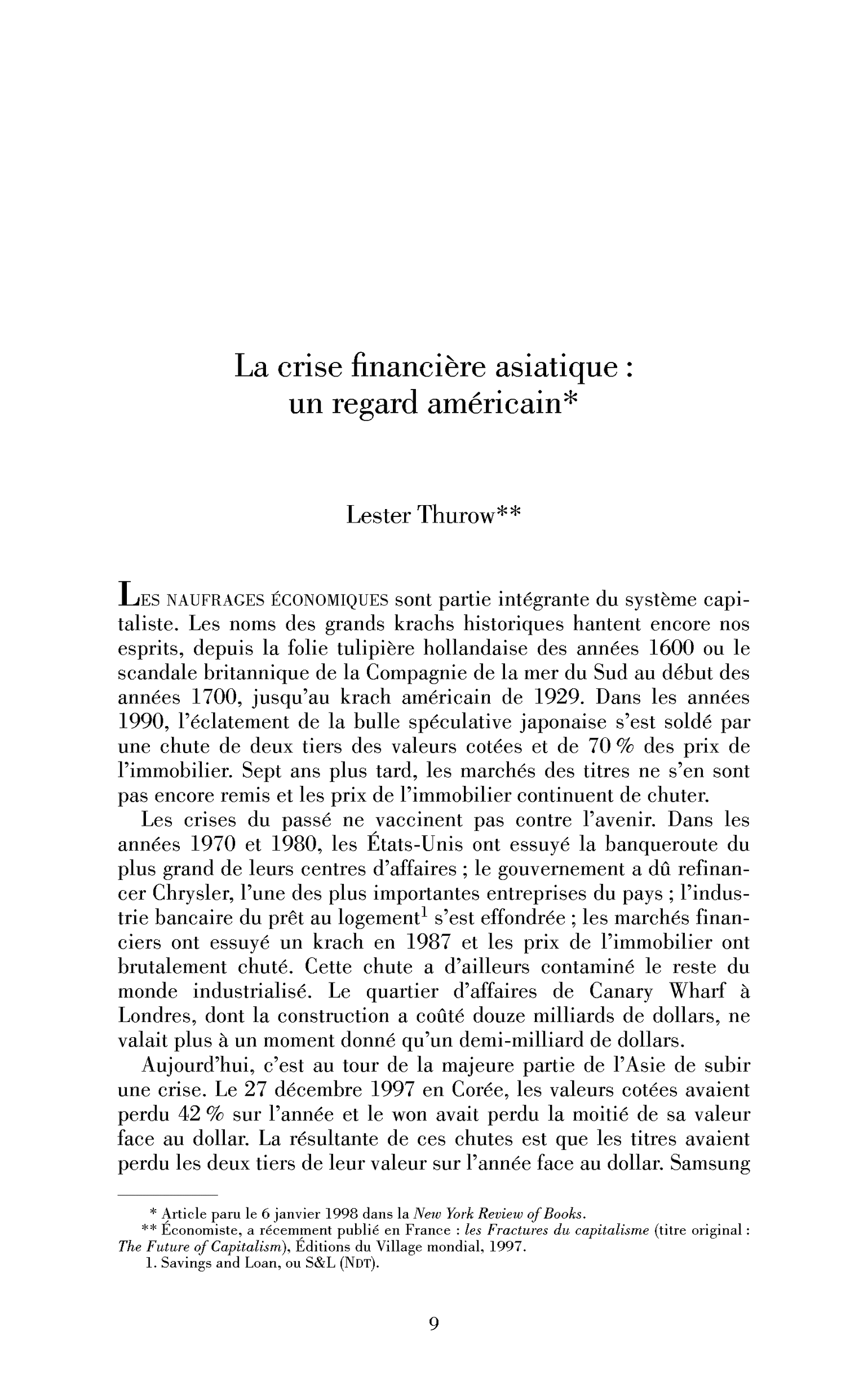 La crise financière asiatique : un regard américain