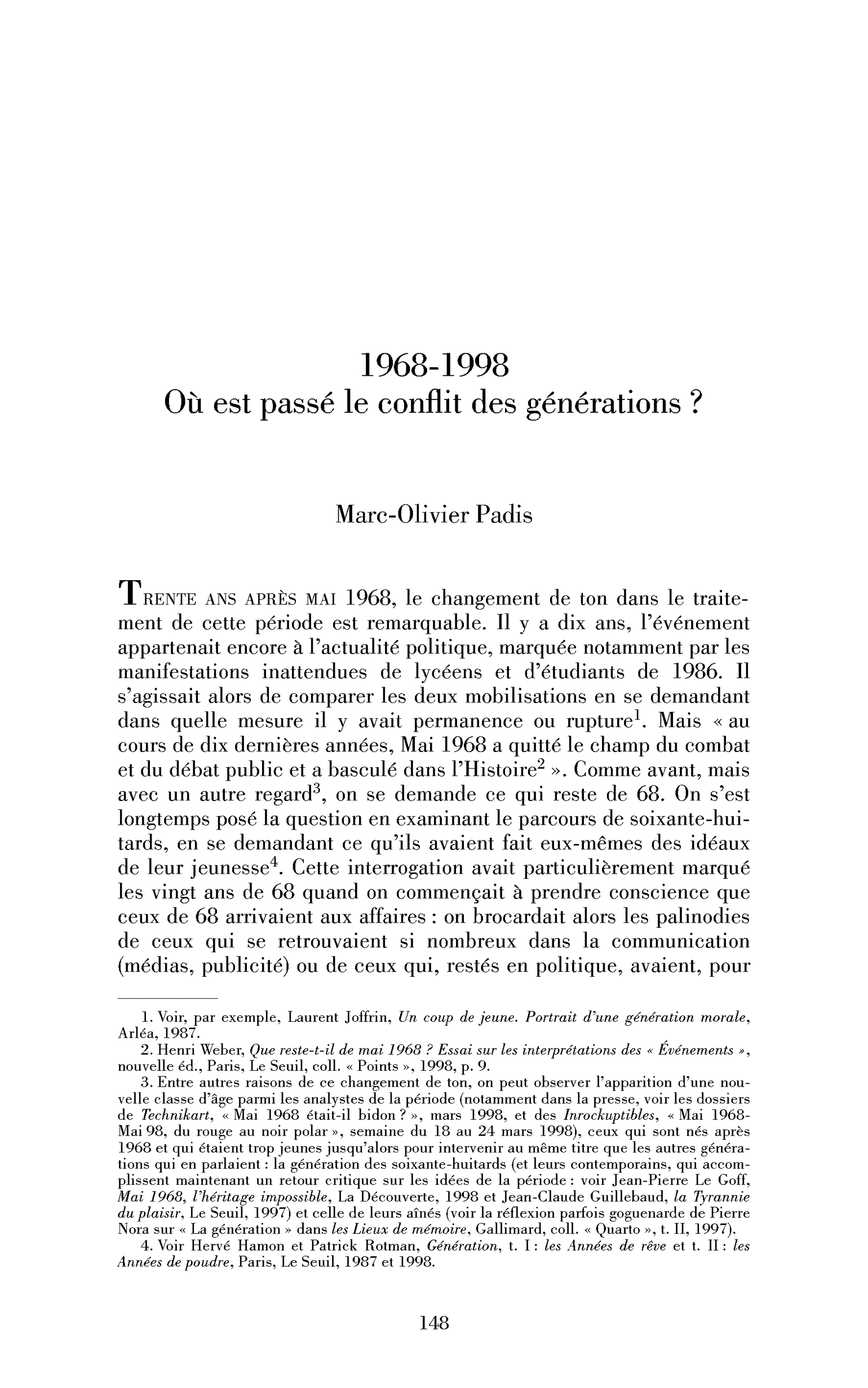 1968-1998. Où est passé le conflit des générations?