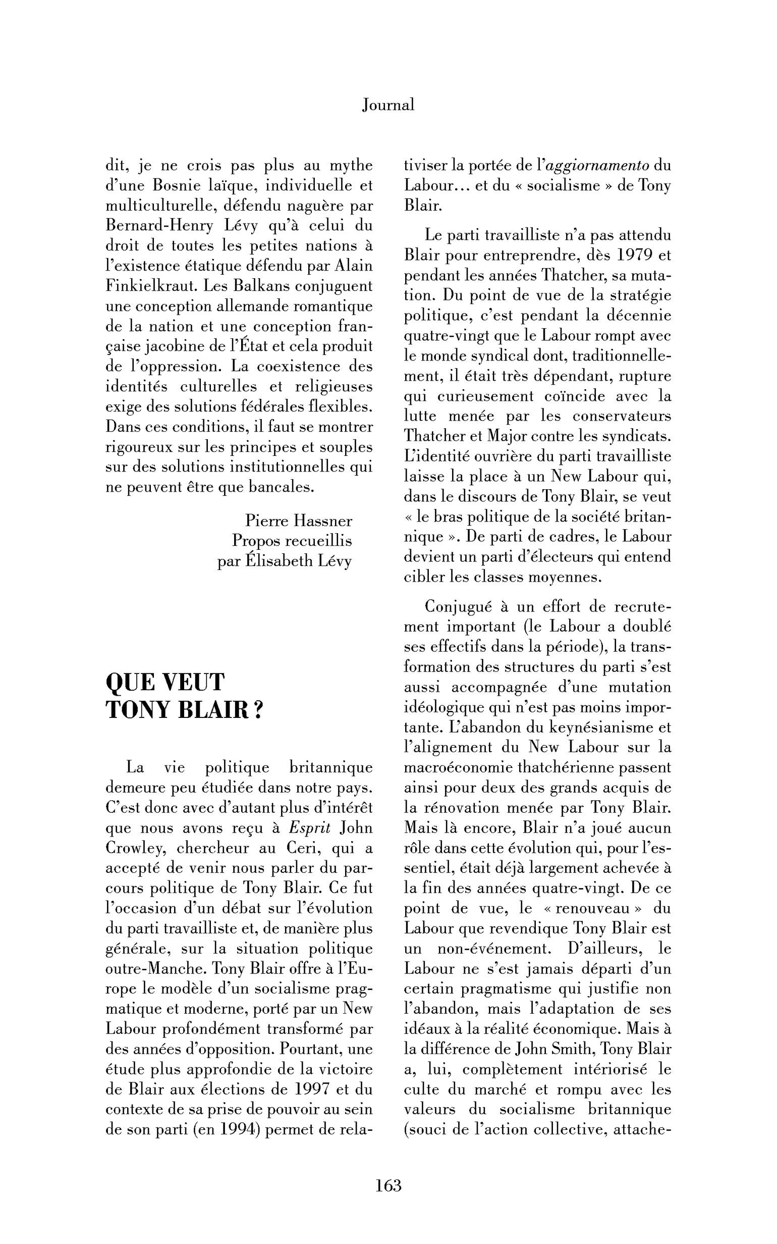 Que veut Tony Blair?