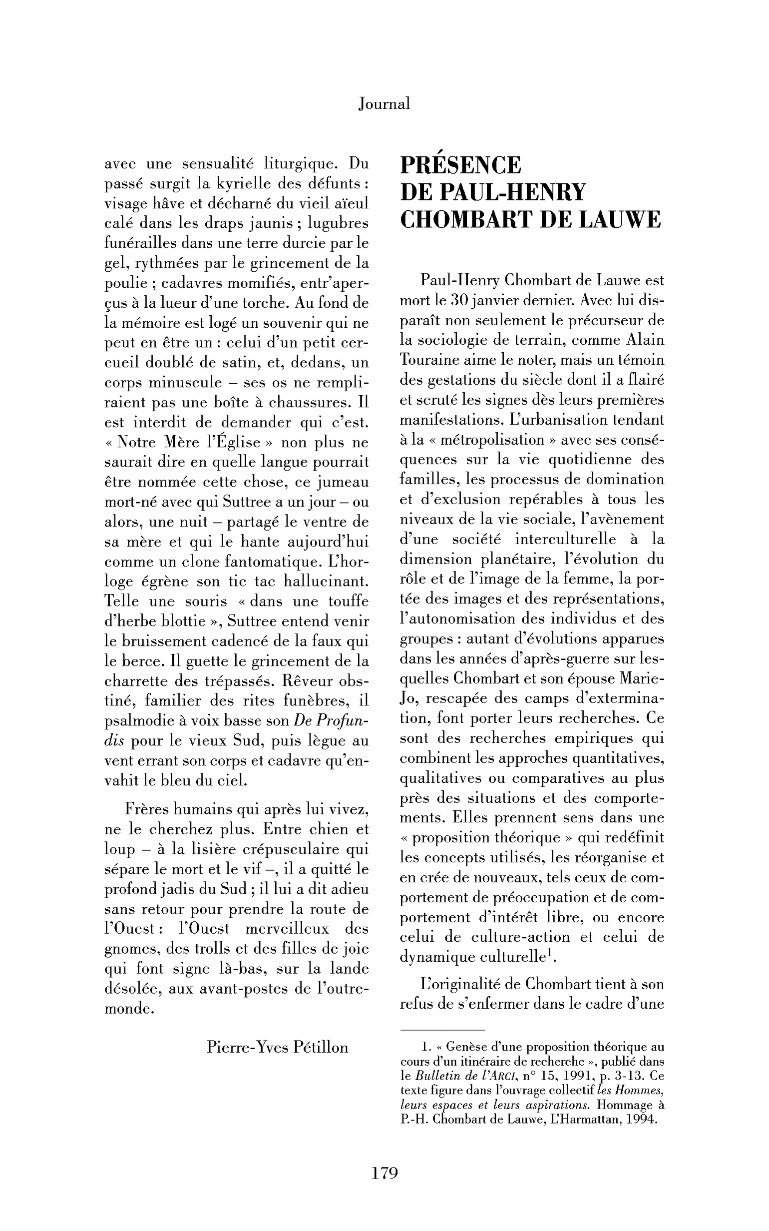Présence de Paul-Henry Chombart de Lauwe
