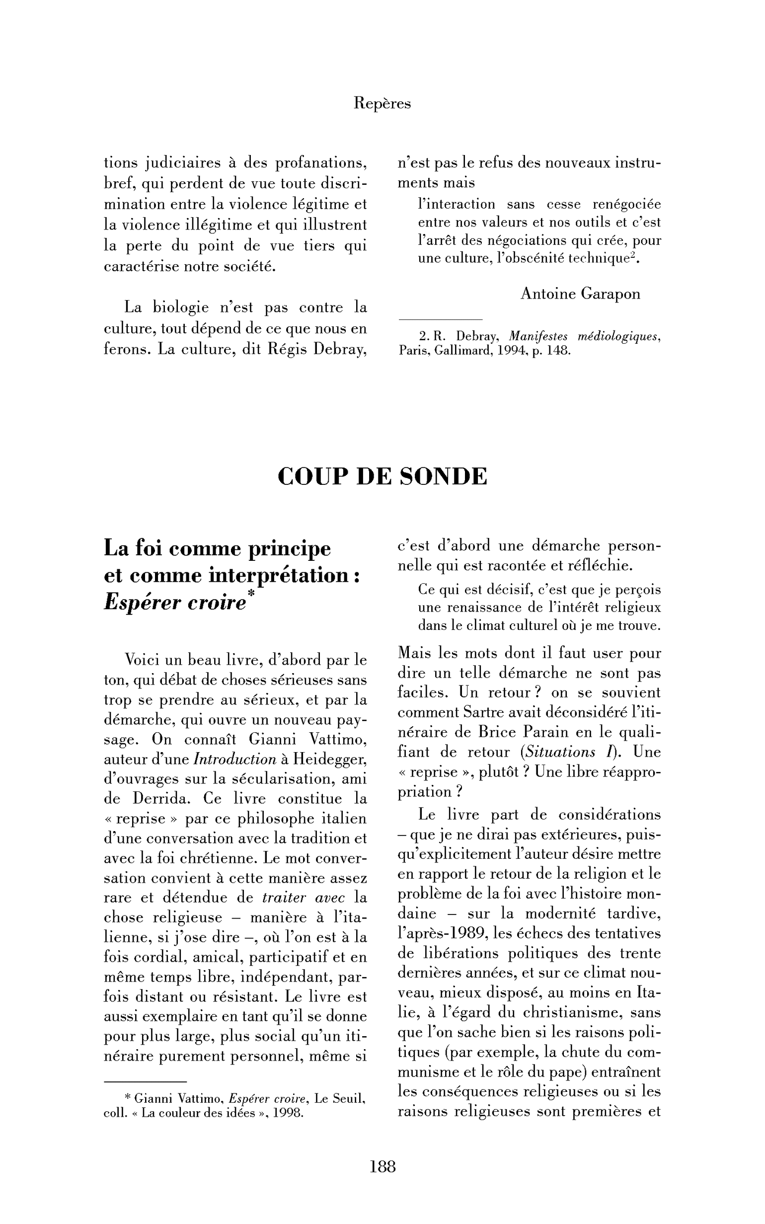 La foi comme principe et comme interprétation : Espérer croire