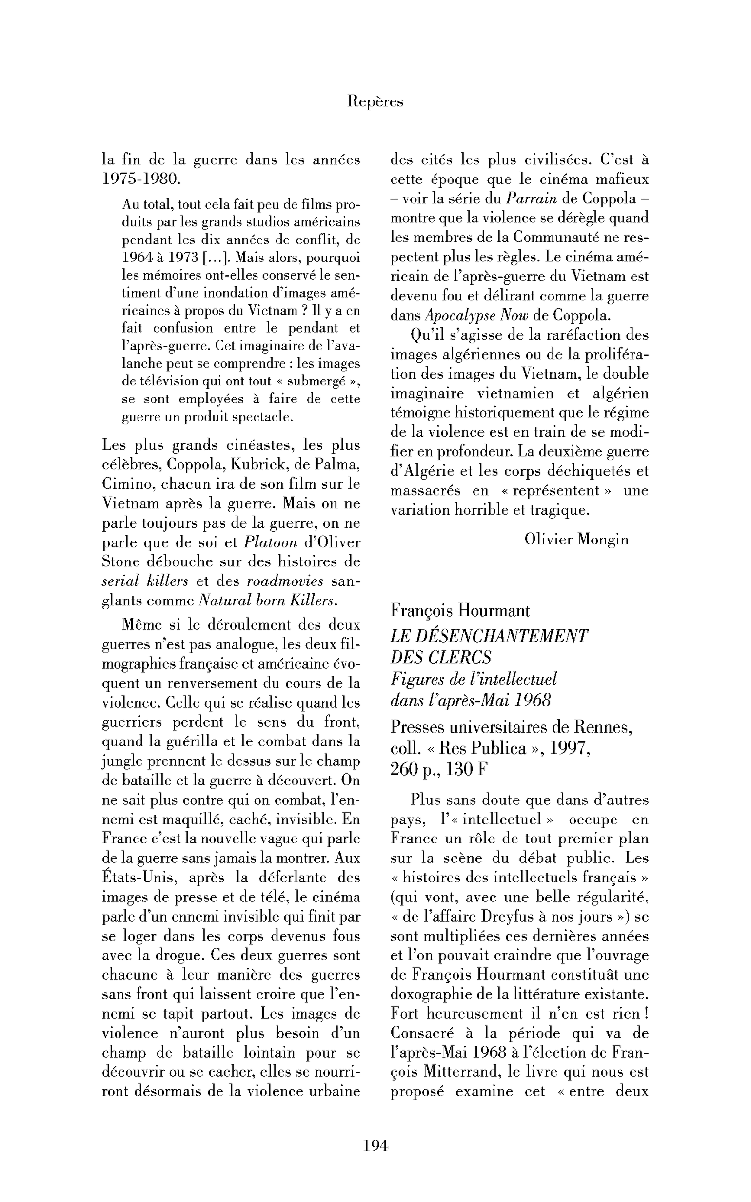 François Hourmant : le Désenchantement des clercs. Figures de l’intellectuel dans l’après-Mai 1968