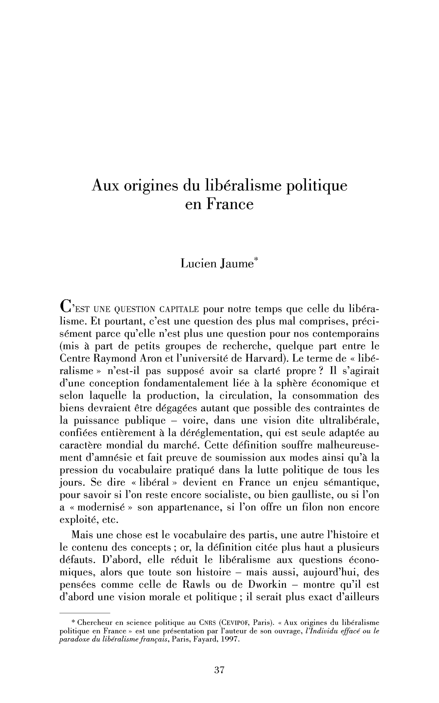 Aux origines du libéralisme politique en France