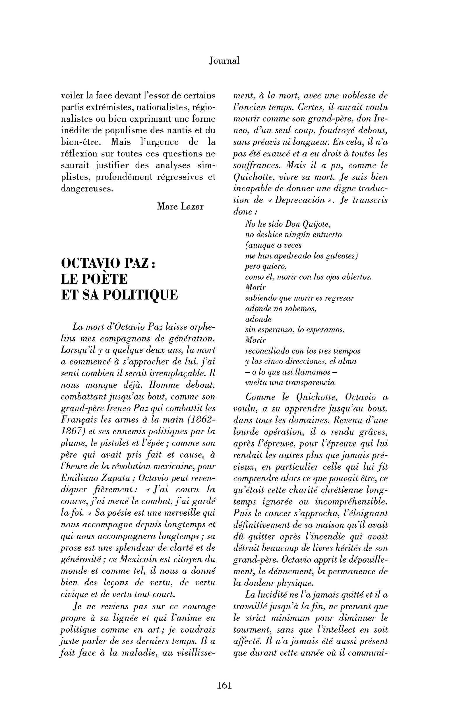 Octavio Paz : le poète et sa politique