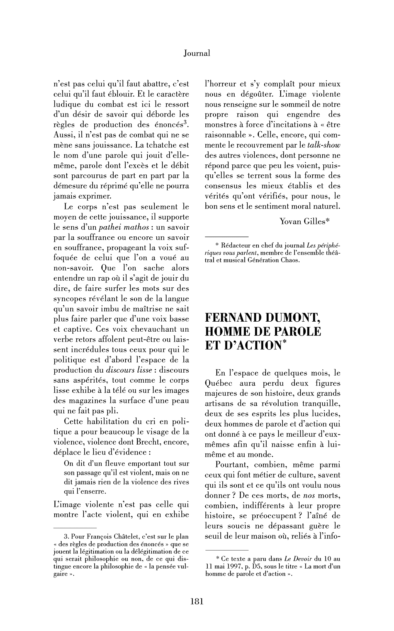 Fernand Dumont, homme de parole et d’action