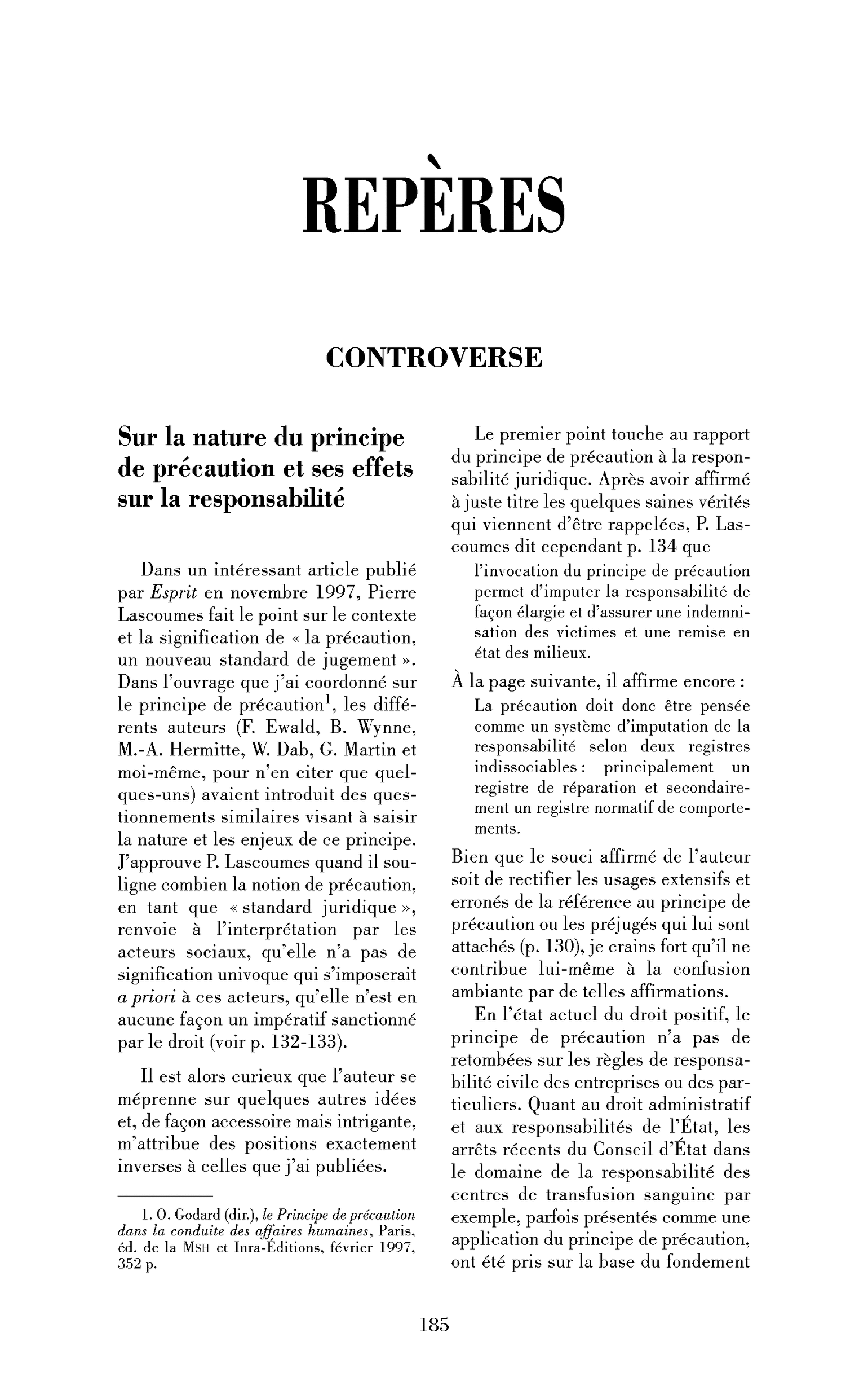 Sur la nature du principe de précaution et ses effets sur la responsabilité