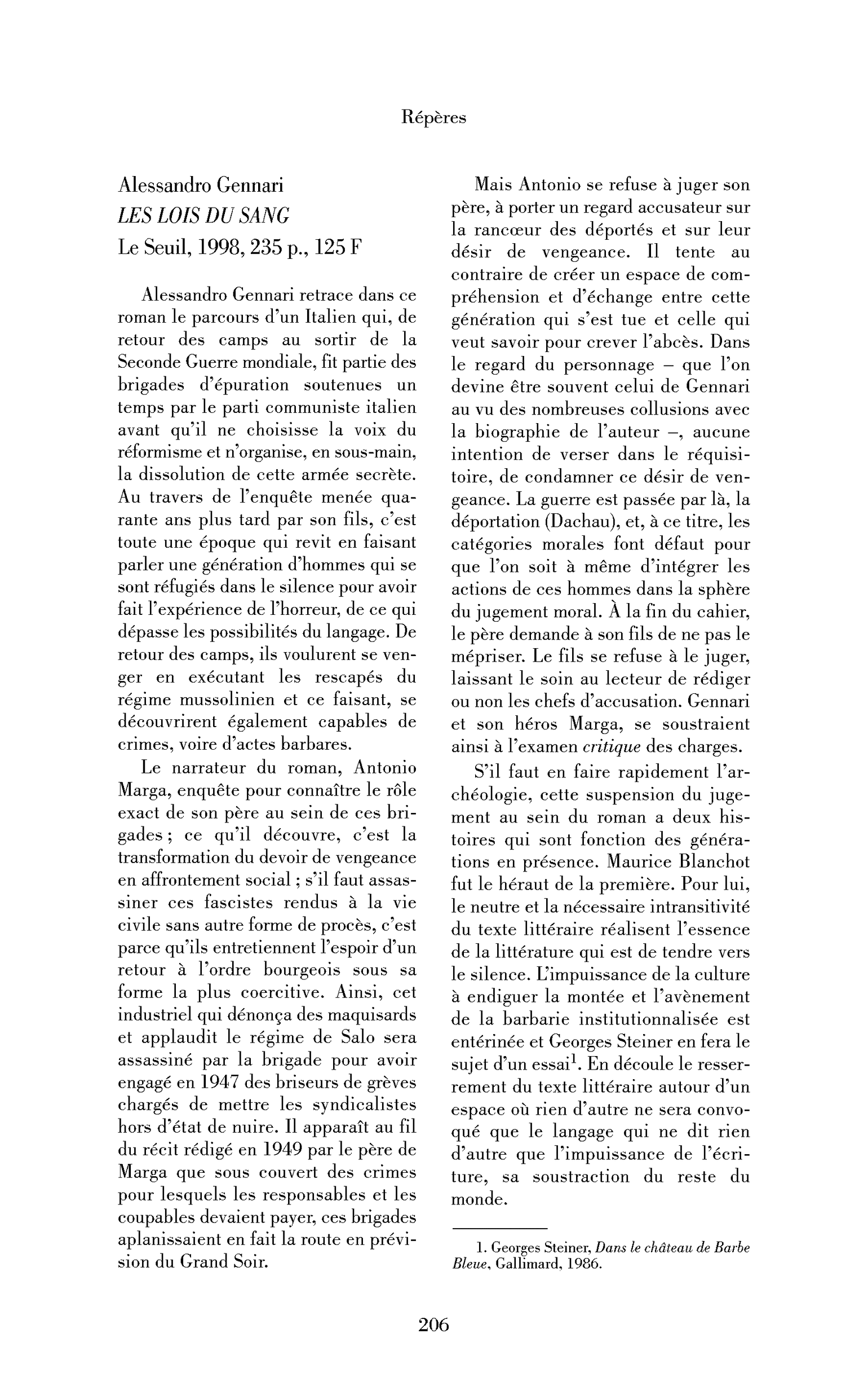 Alessandro Gennari : les Lois du sang