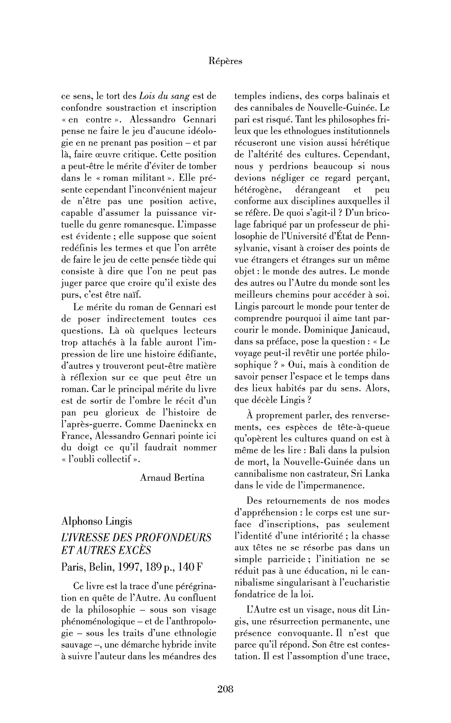 Alphonso Lingis : l’Ivresse des profondeurs et autres excès