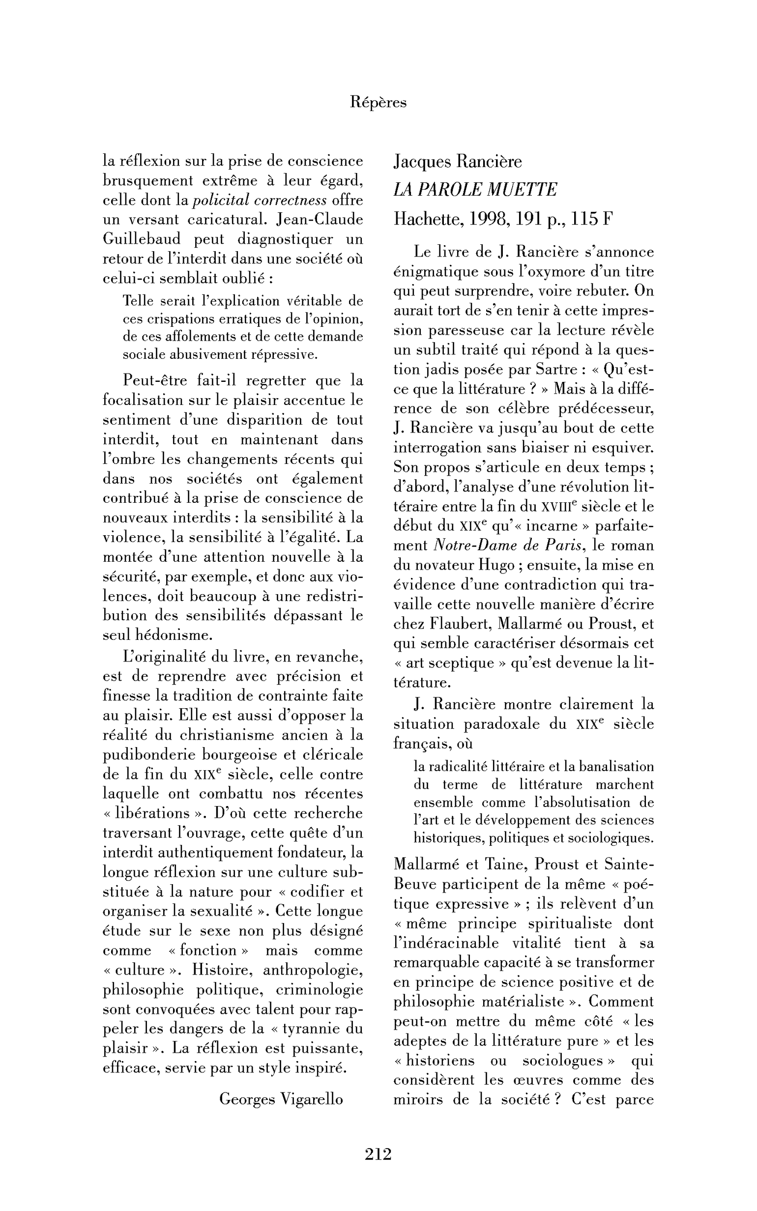 Jacques Rancière : la Parole muette