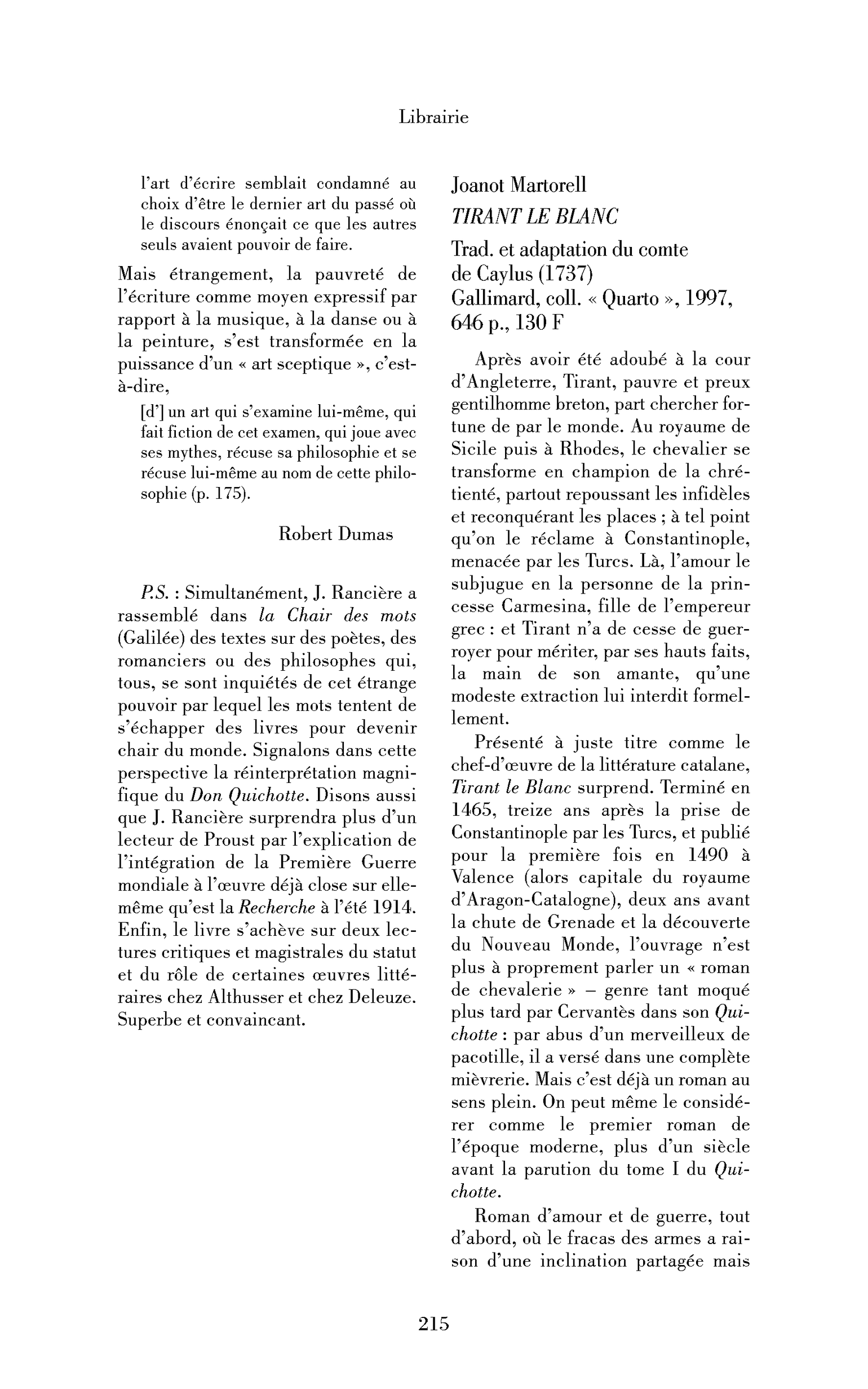 Joanot Martorell : Tirant le blanc