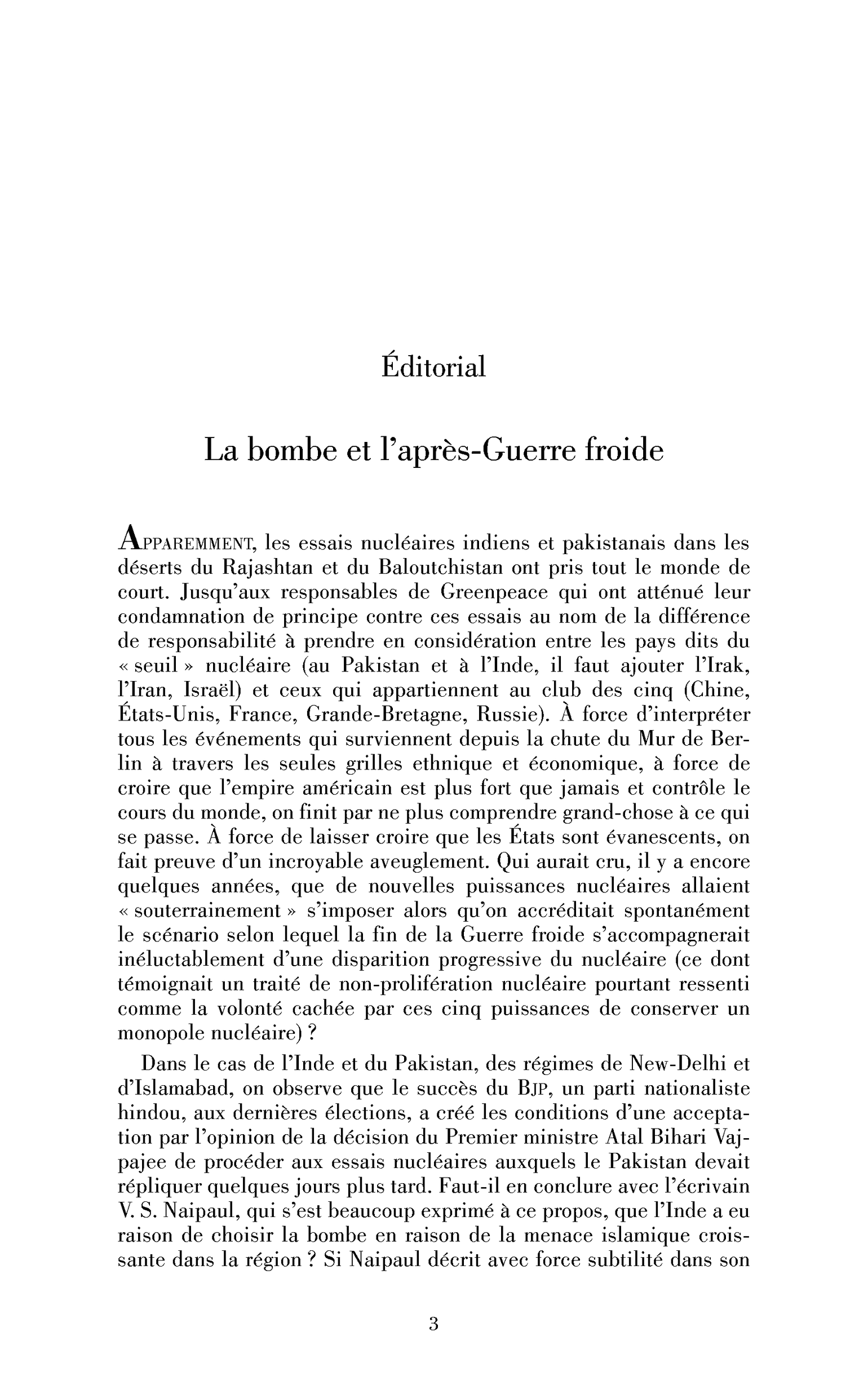 La bombe et l’après-Guerre froide