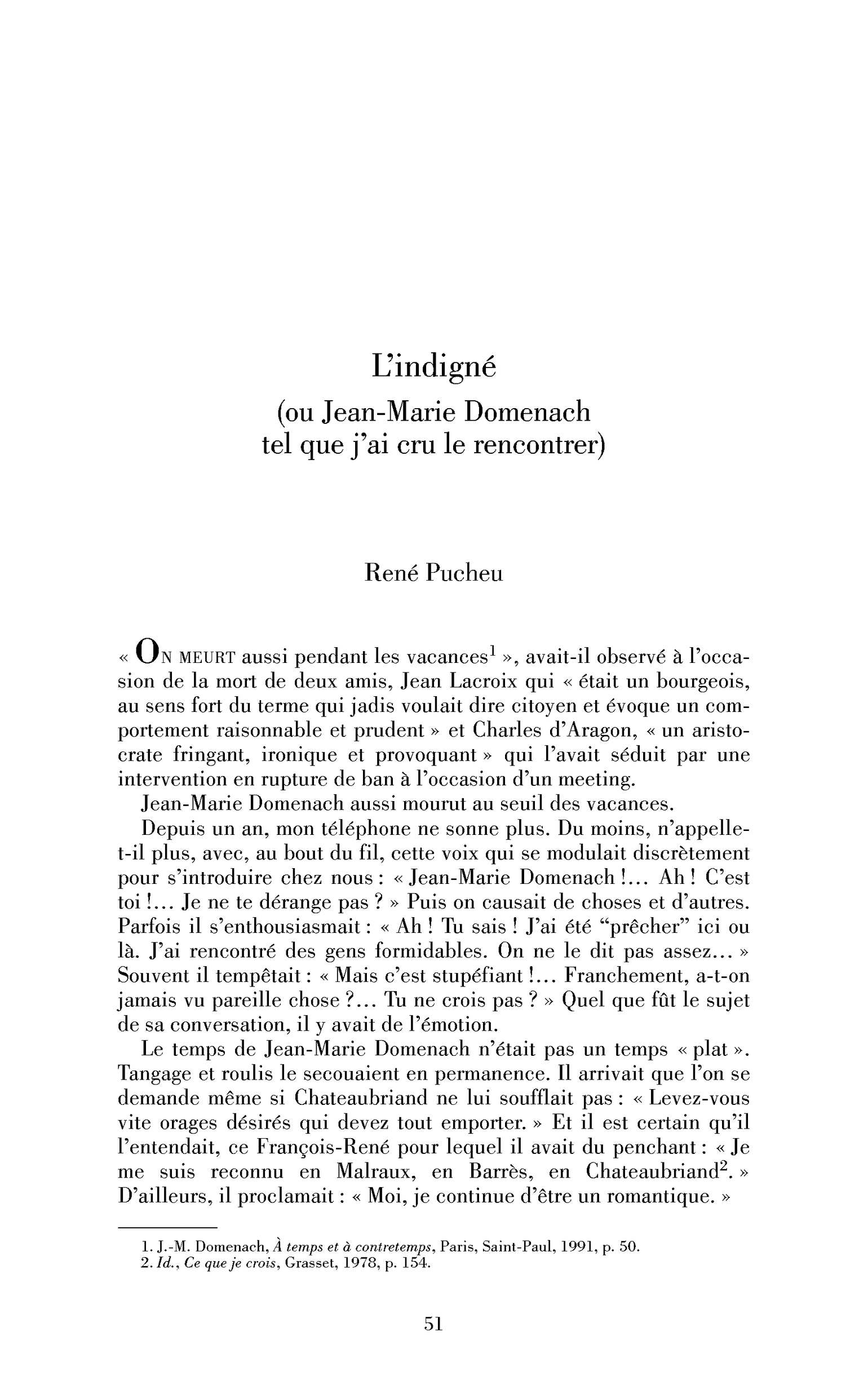 L’indigné (ou Jean-Marie Domenach tel que j’ai cru le rencontrer)