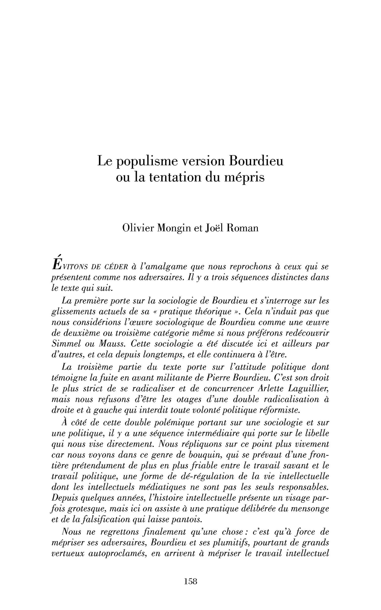 Le populisme version Bourdieu ou la tentation du mépris