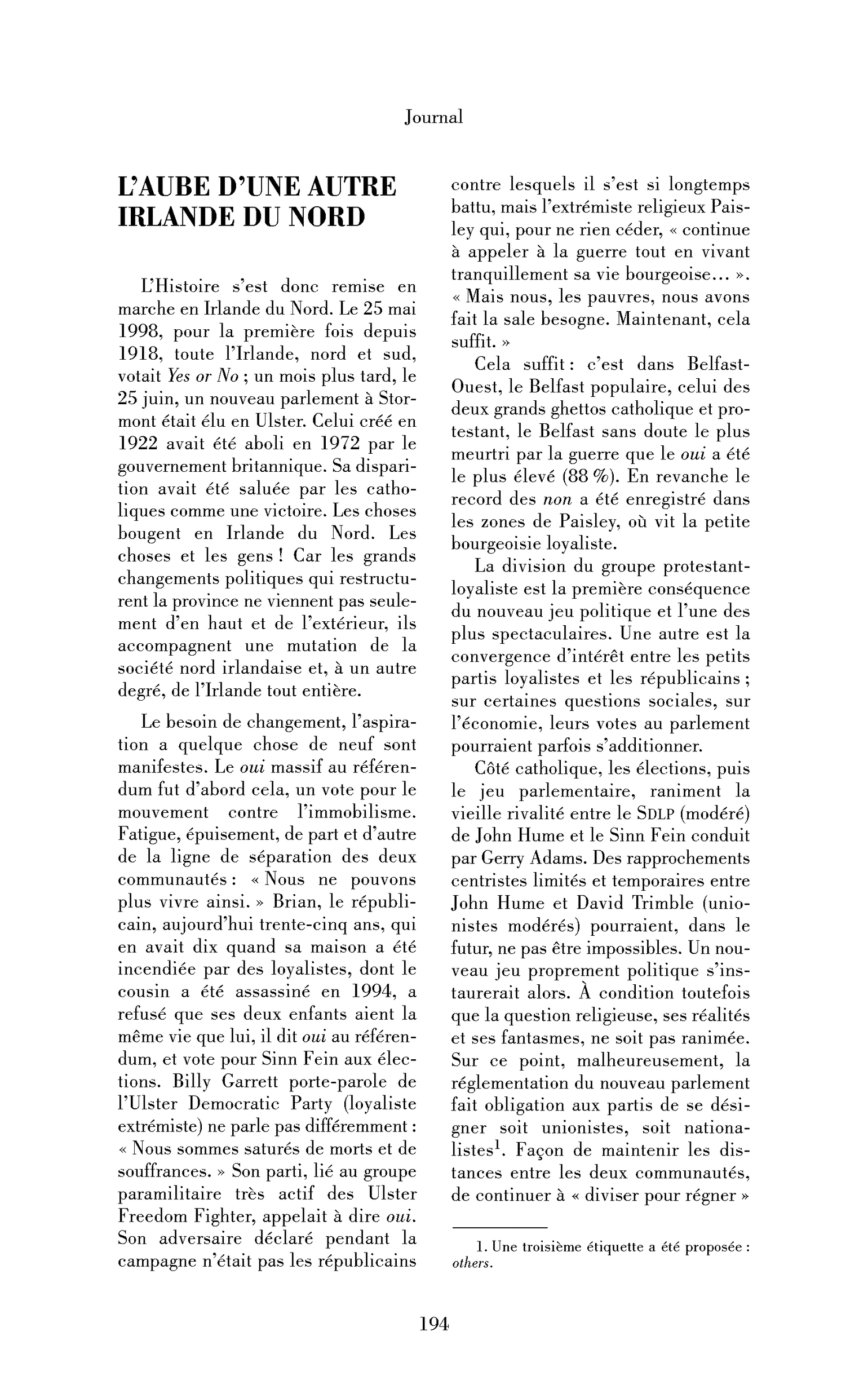 L’aube d’une autre Irlande du Nord