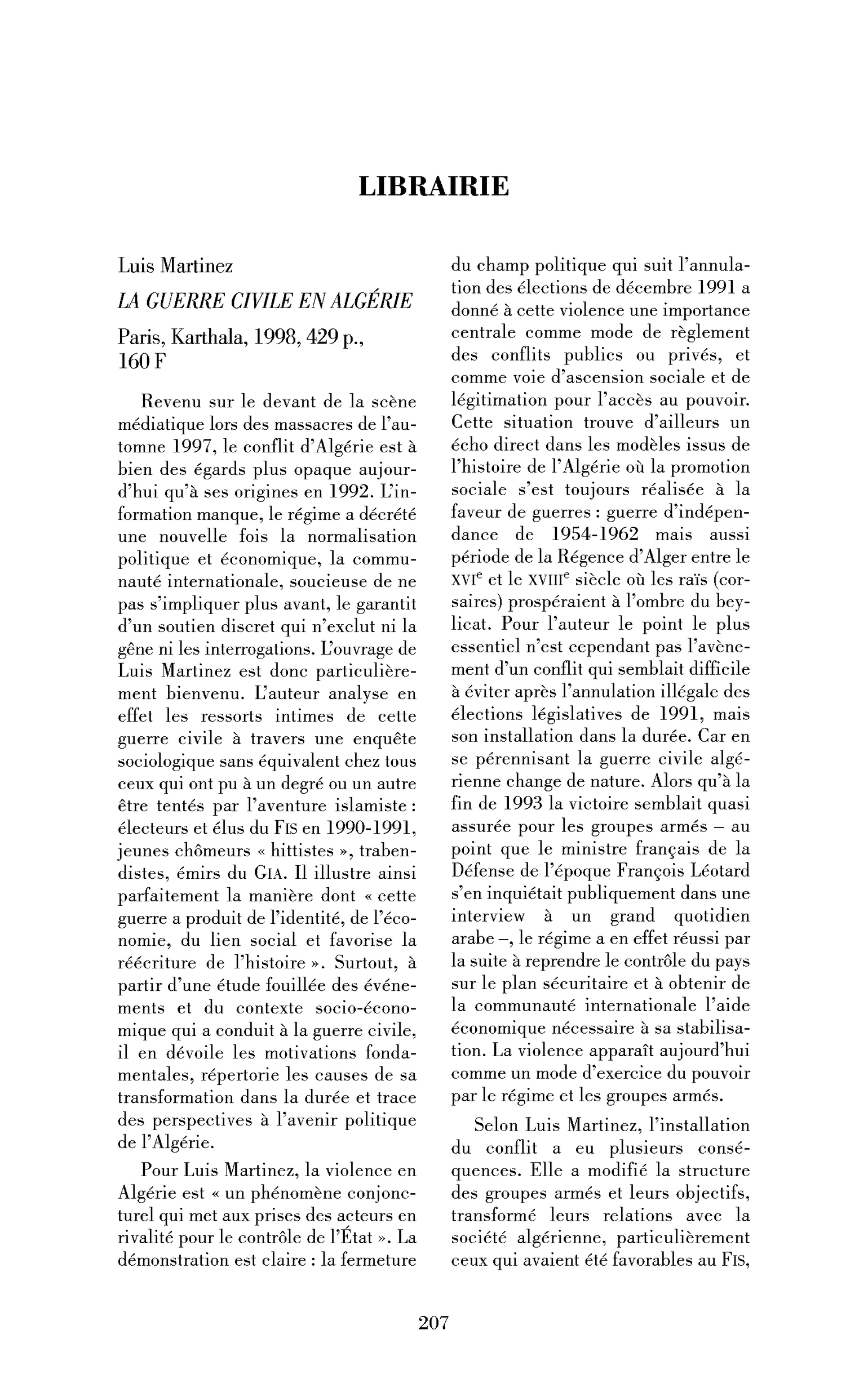 Luis Martinez : la Guerre civile en Algérie