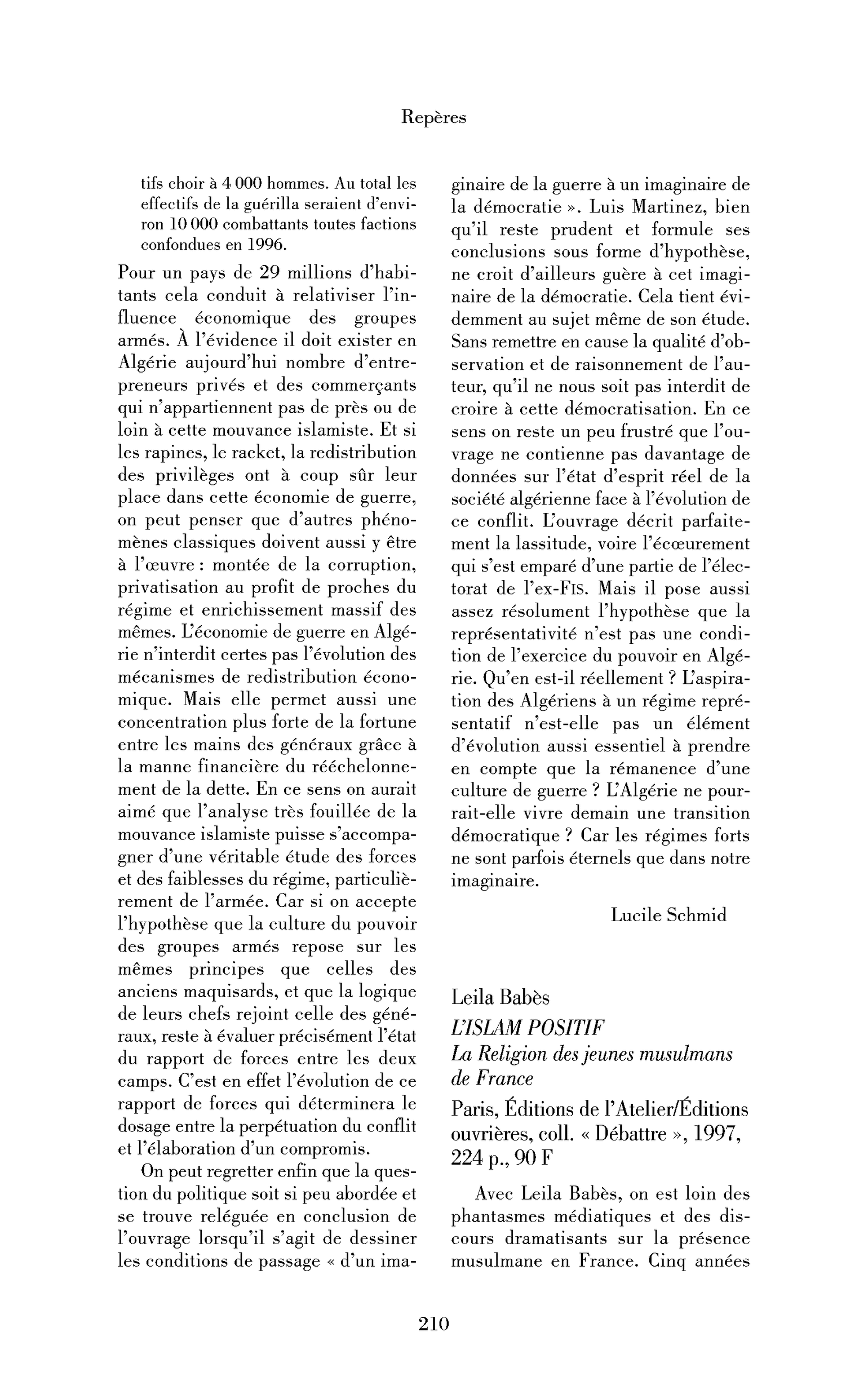 Leila Babès : l’Islam positif. La Religion des jeunes musulmans de France