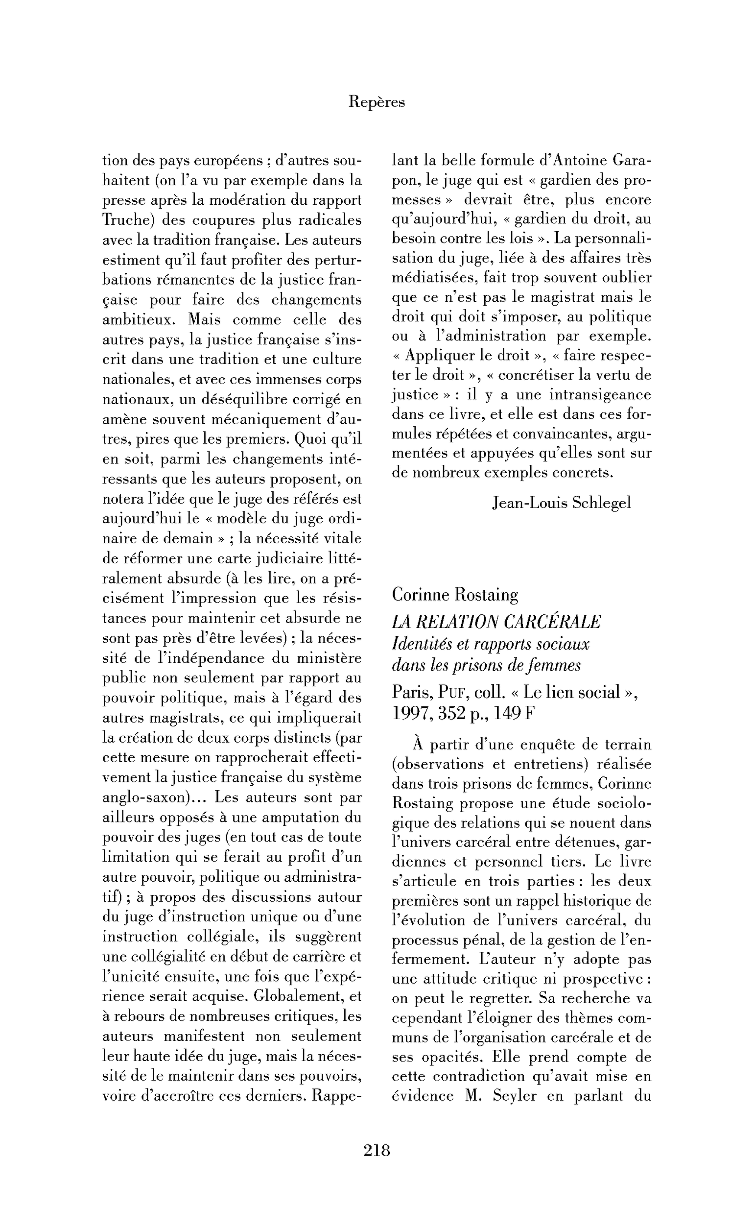 Corinne Rostaing : la Relation carcérale. Identités et rapports sociaux dans les prisons de femmes