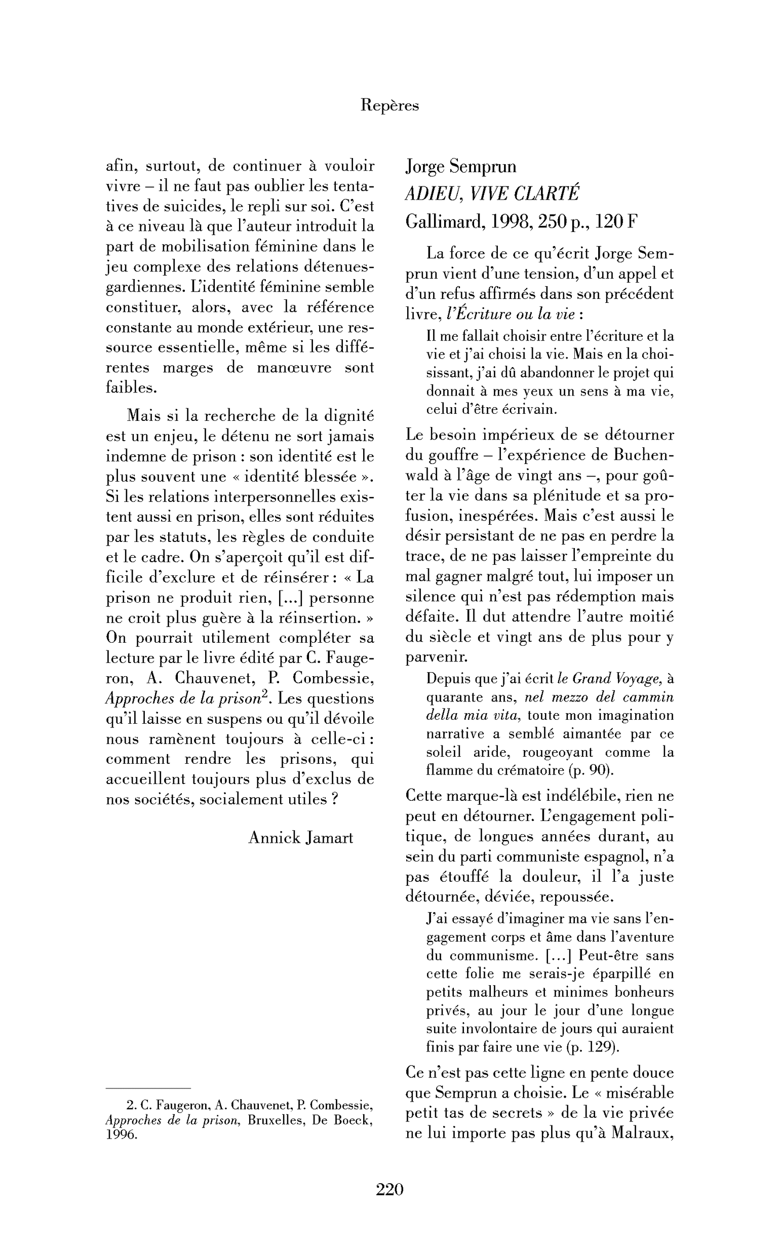Jorge Semprun : Adieu, vive clarté
