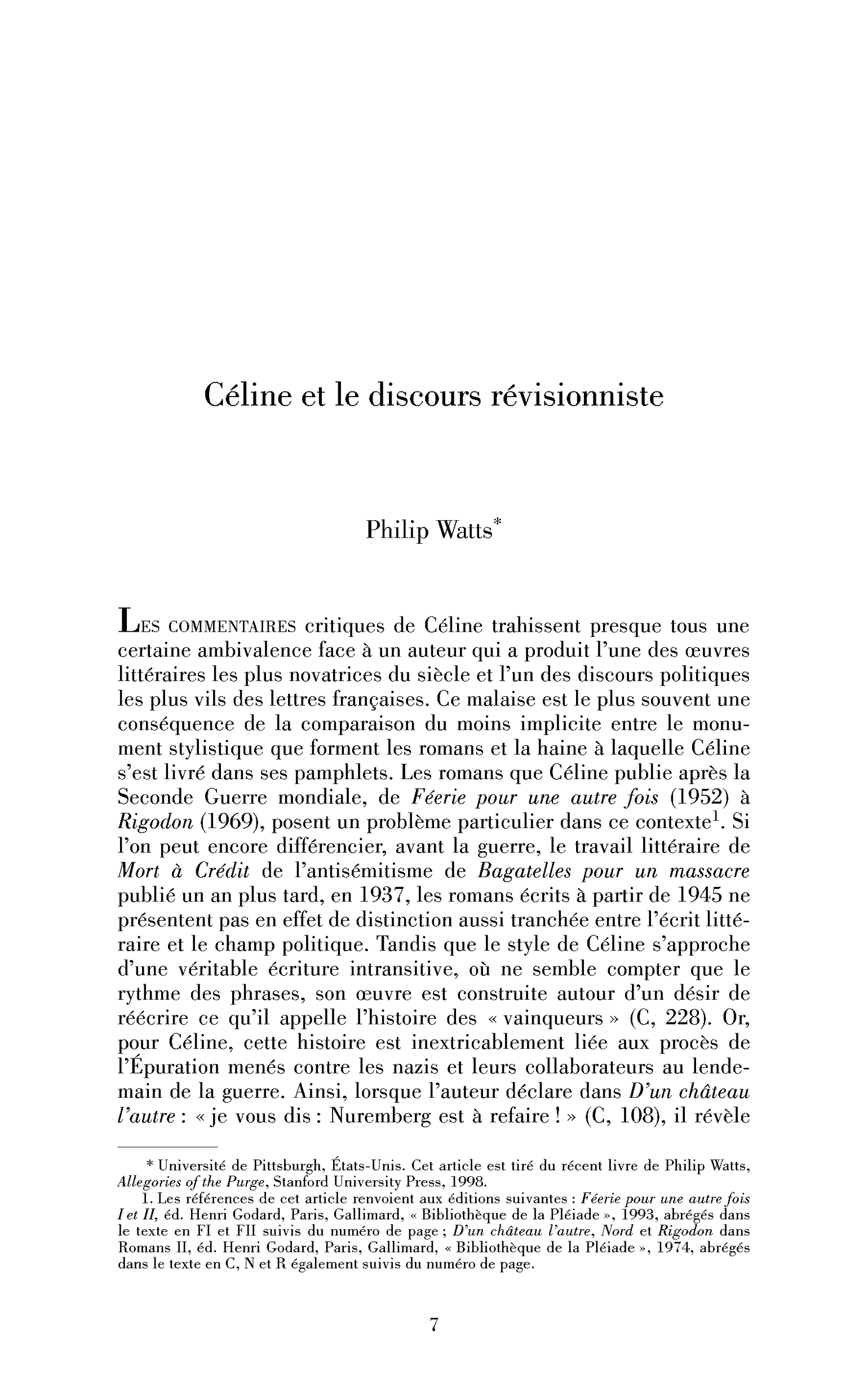 Céline et le discours révisionniste